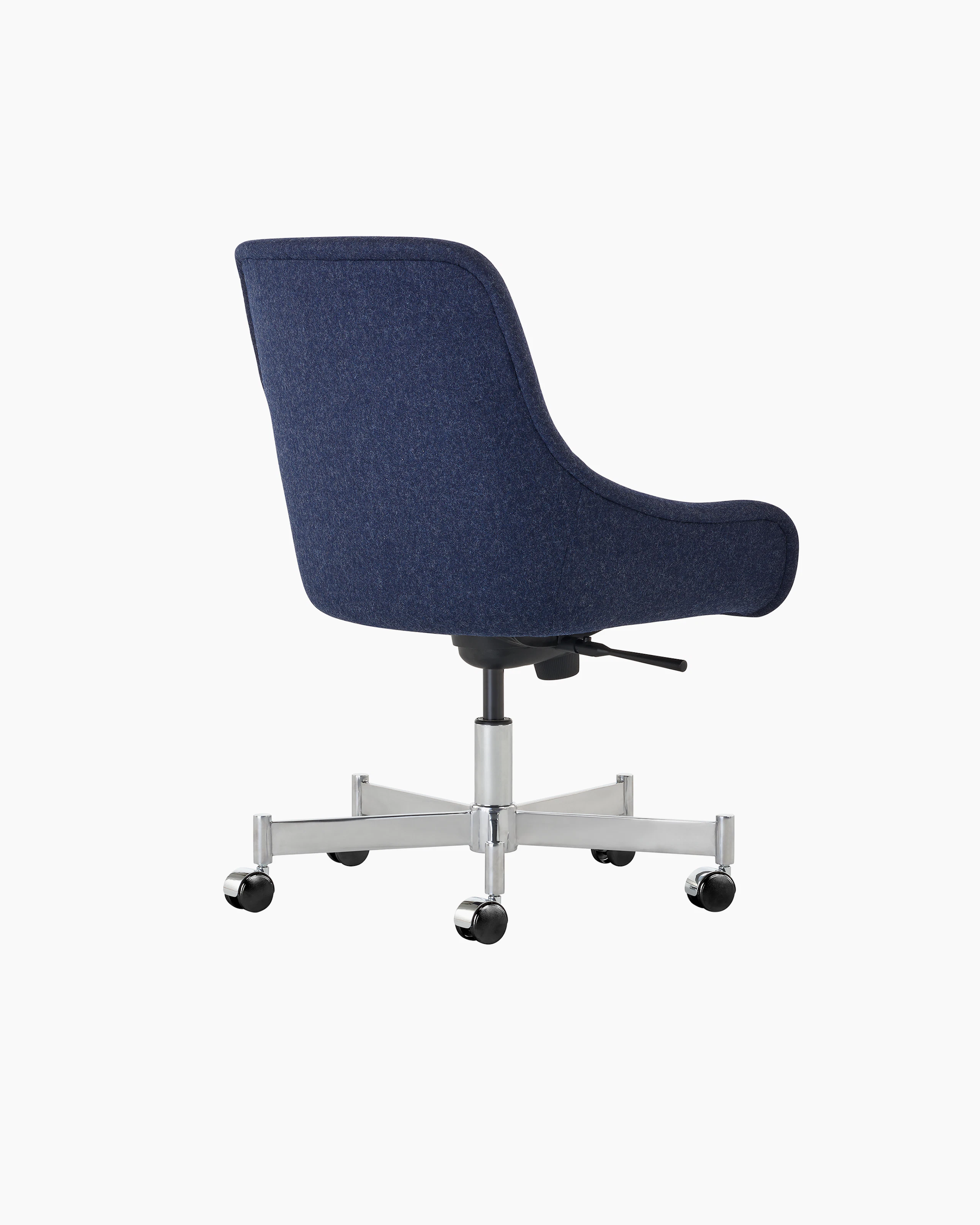 Bumper Chair with low arms and five star base with casters.