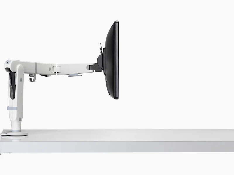 Ollin single monitor arm white viewed from the side.