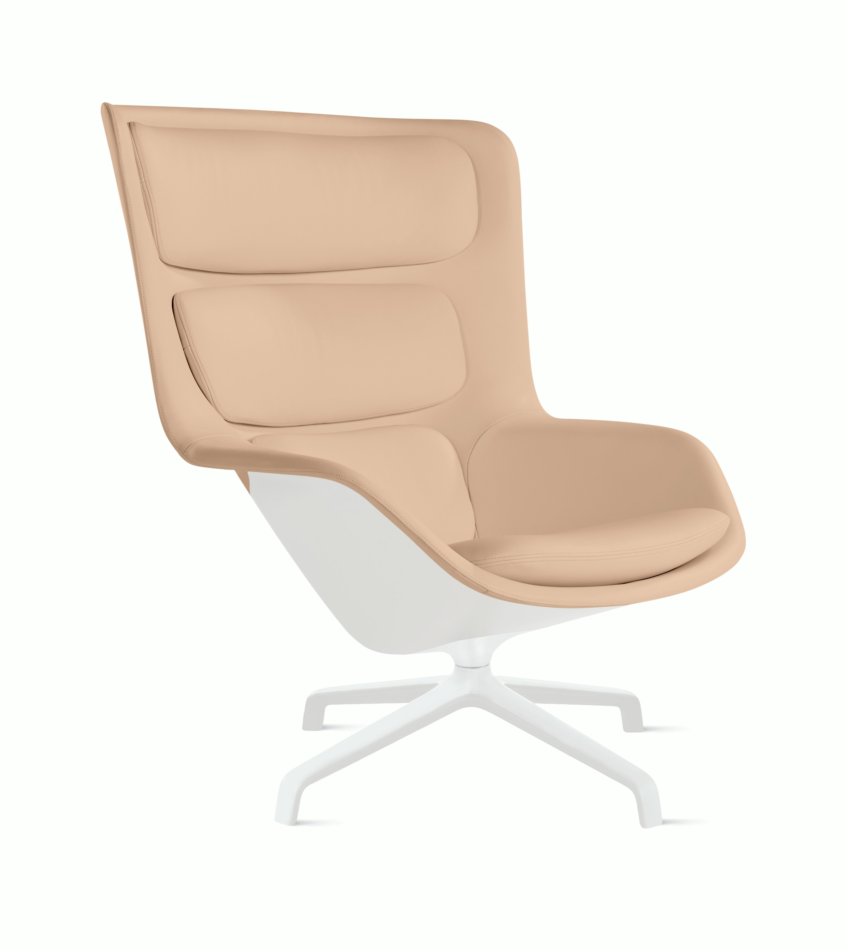 Striad Lounge Chair in High Back,  4-Star Swivel Base White,  Prone Leather,  Balsa with White Shell