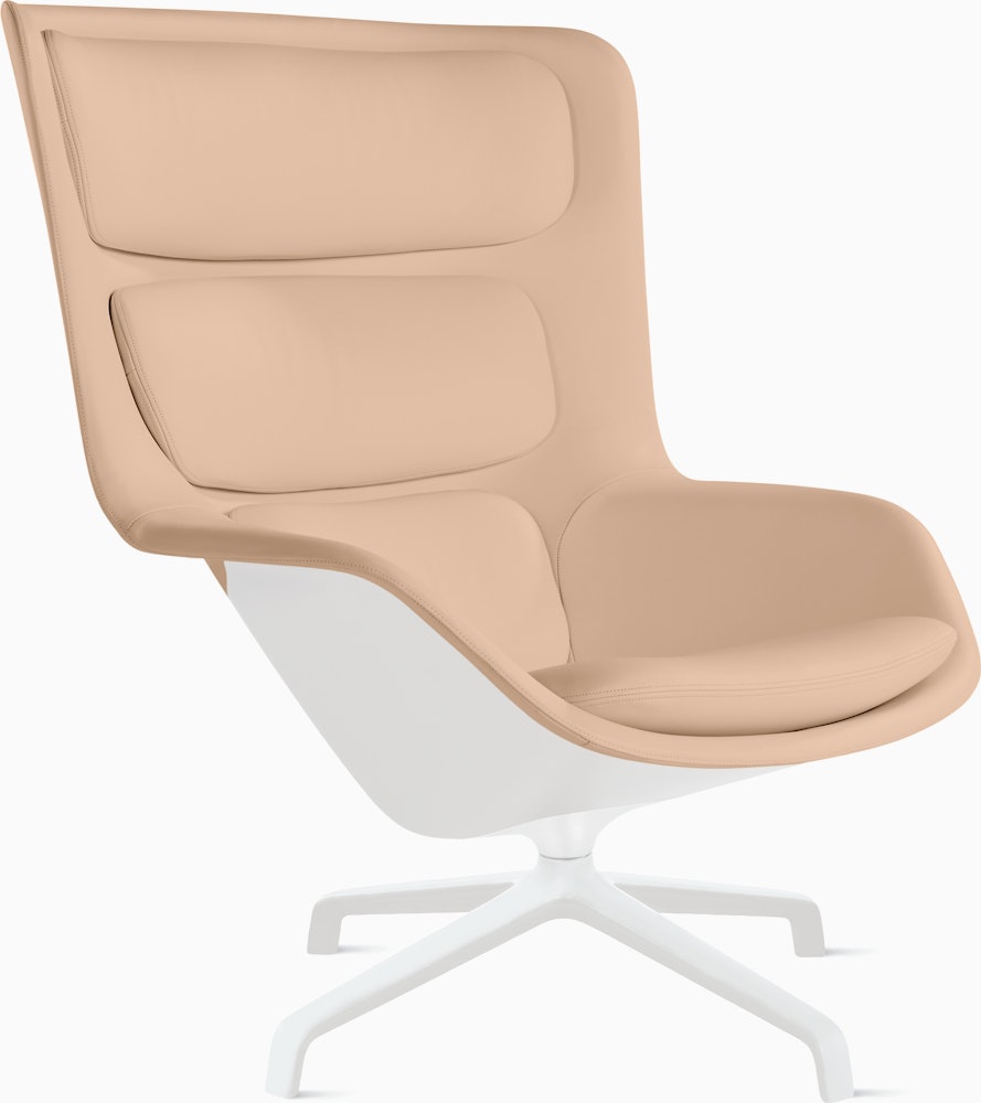 Striad Lounge Chair in High Back,  4-Star Swivel Base White,  Prone Leather,  Balsa with White Shell