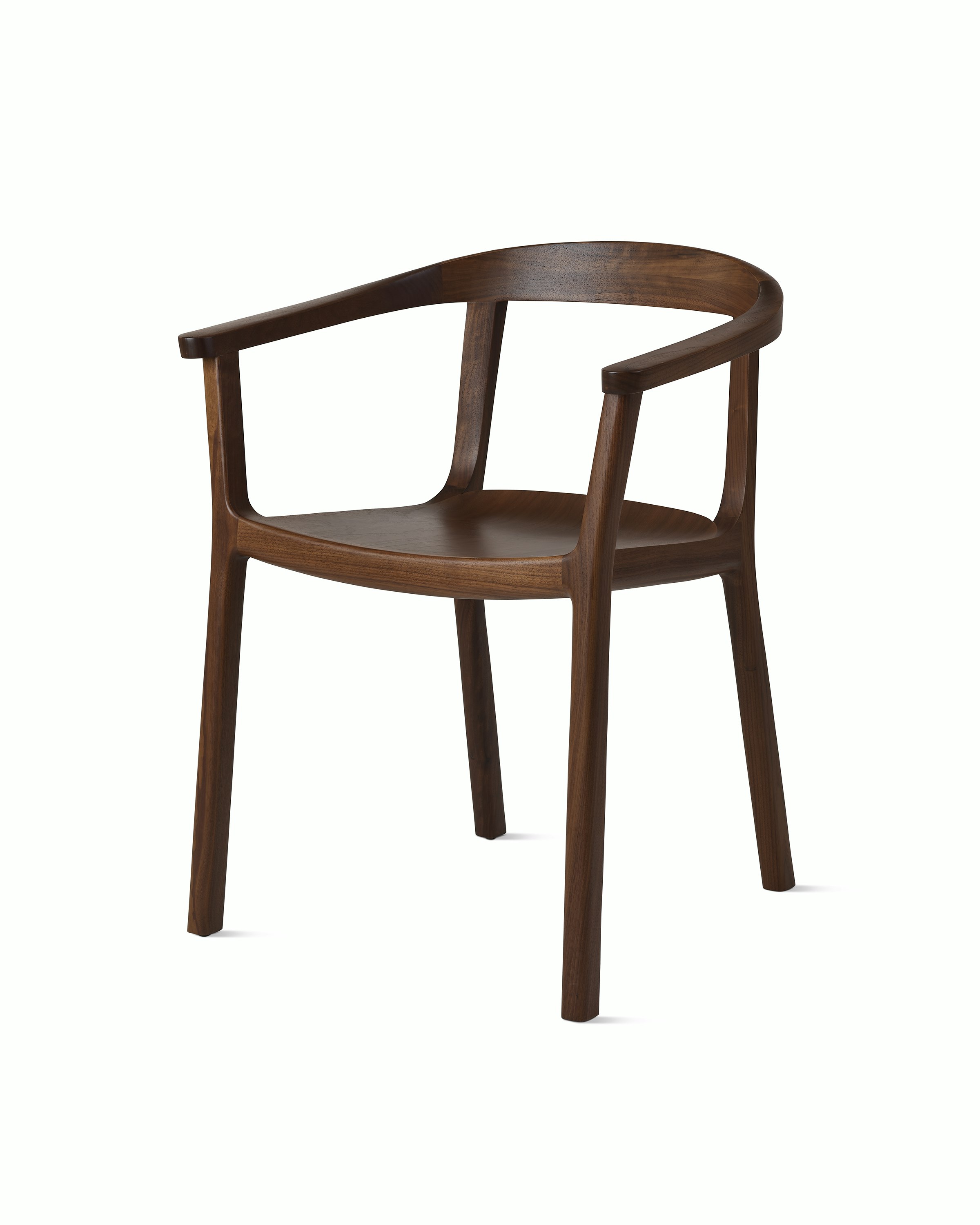 Lijn Armchair by Carole Baijings for Geiger in Persian Walnut frame, angled front view on a white sweep.