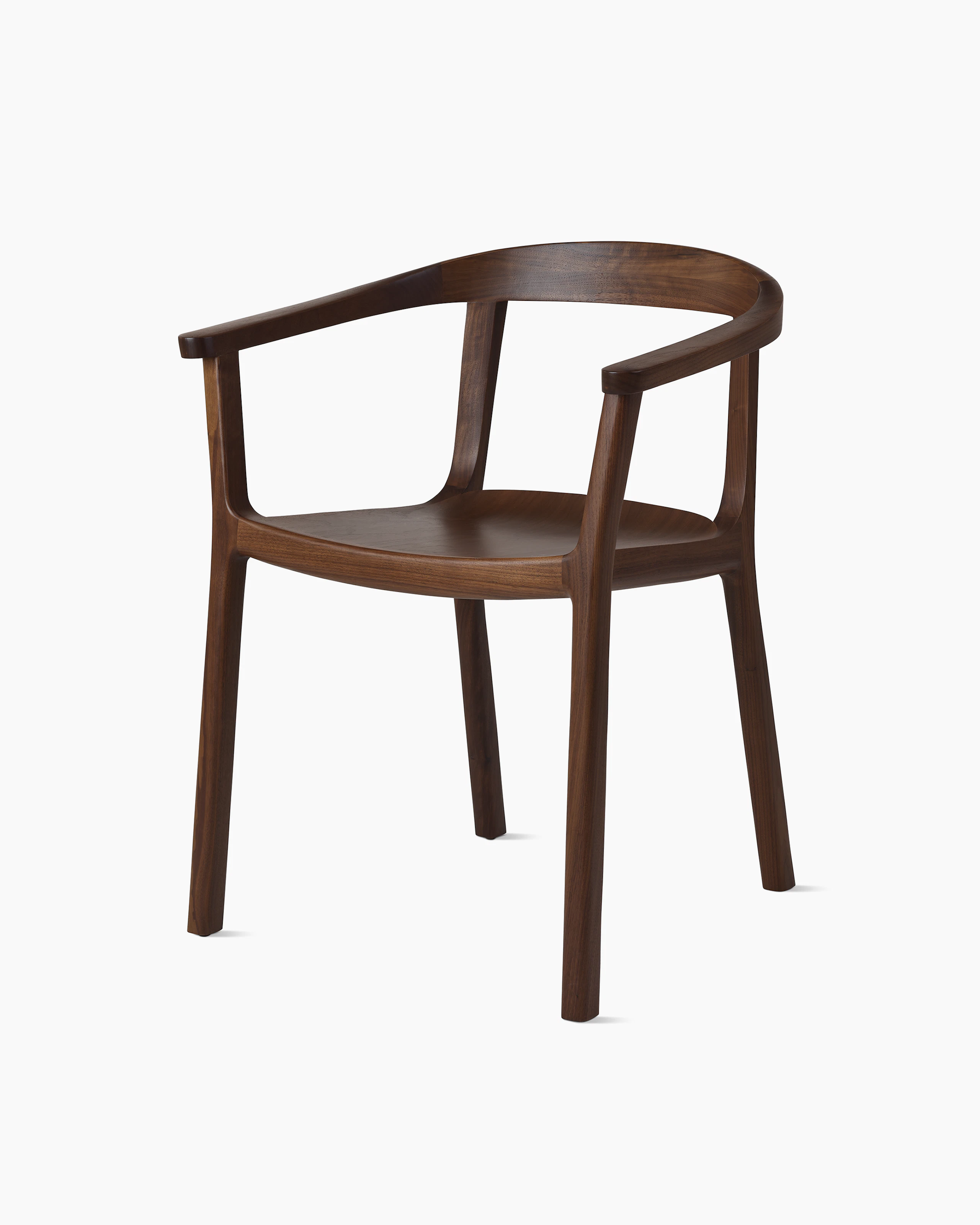 Lijn Armchair by Carole Baijings for Geiger in Persian Walnut frame, angled front view on a white sweep.
