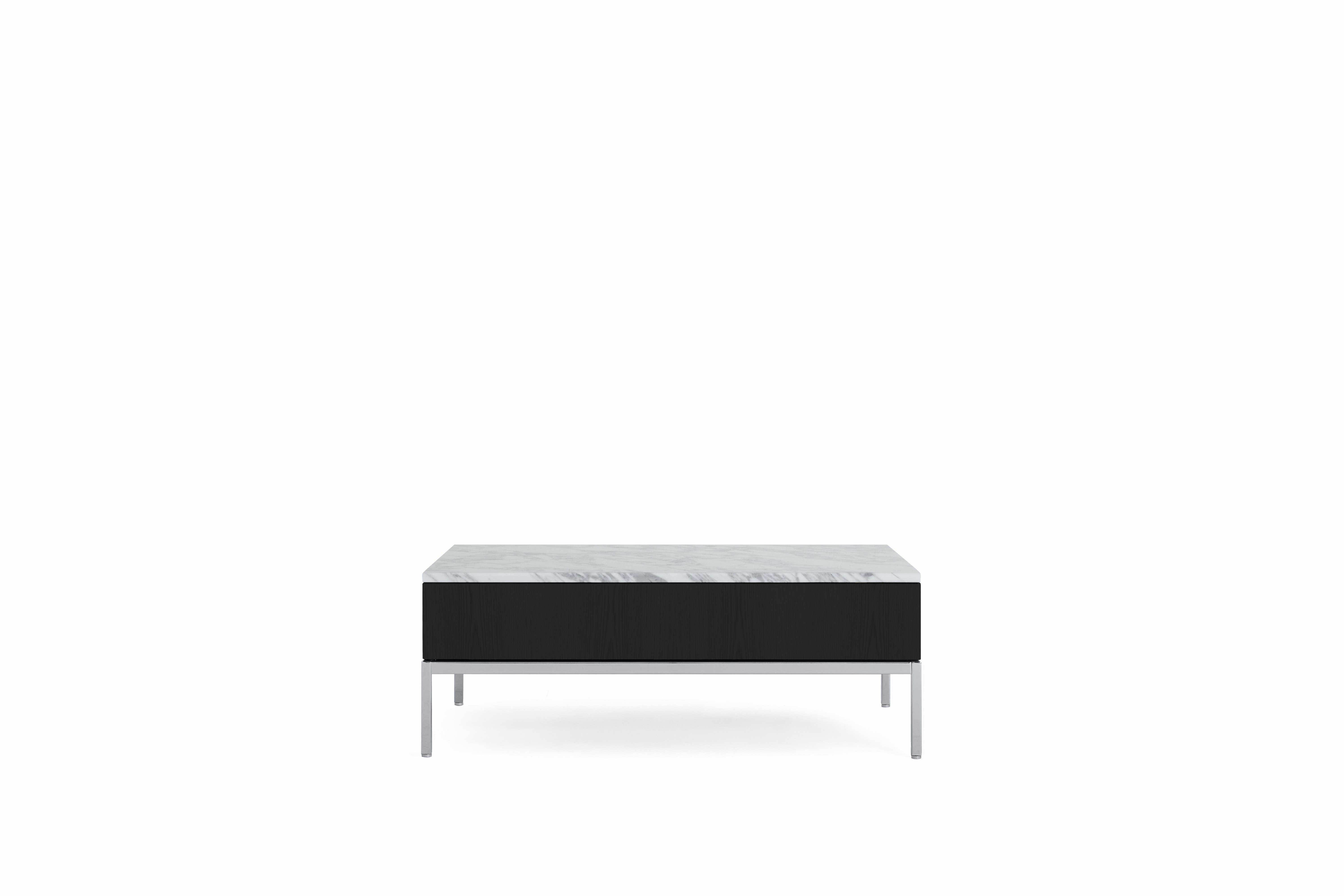 A Knoll Chermayeff Coffee Table in Ebony, Arabescato Satin Coated Marble viewed from the front.