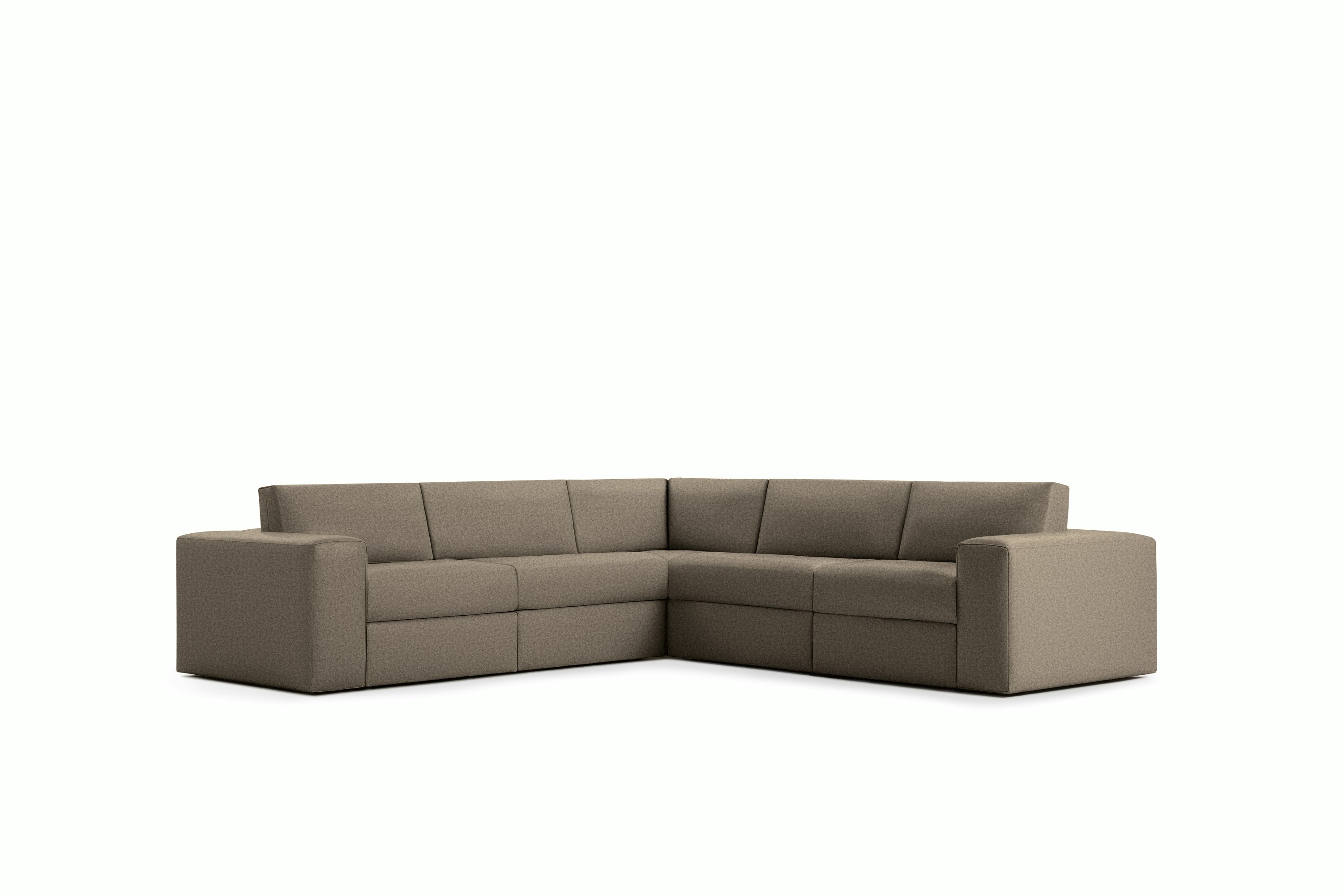 A Irvin Corner Sectional in Brown Viewed from the front.