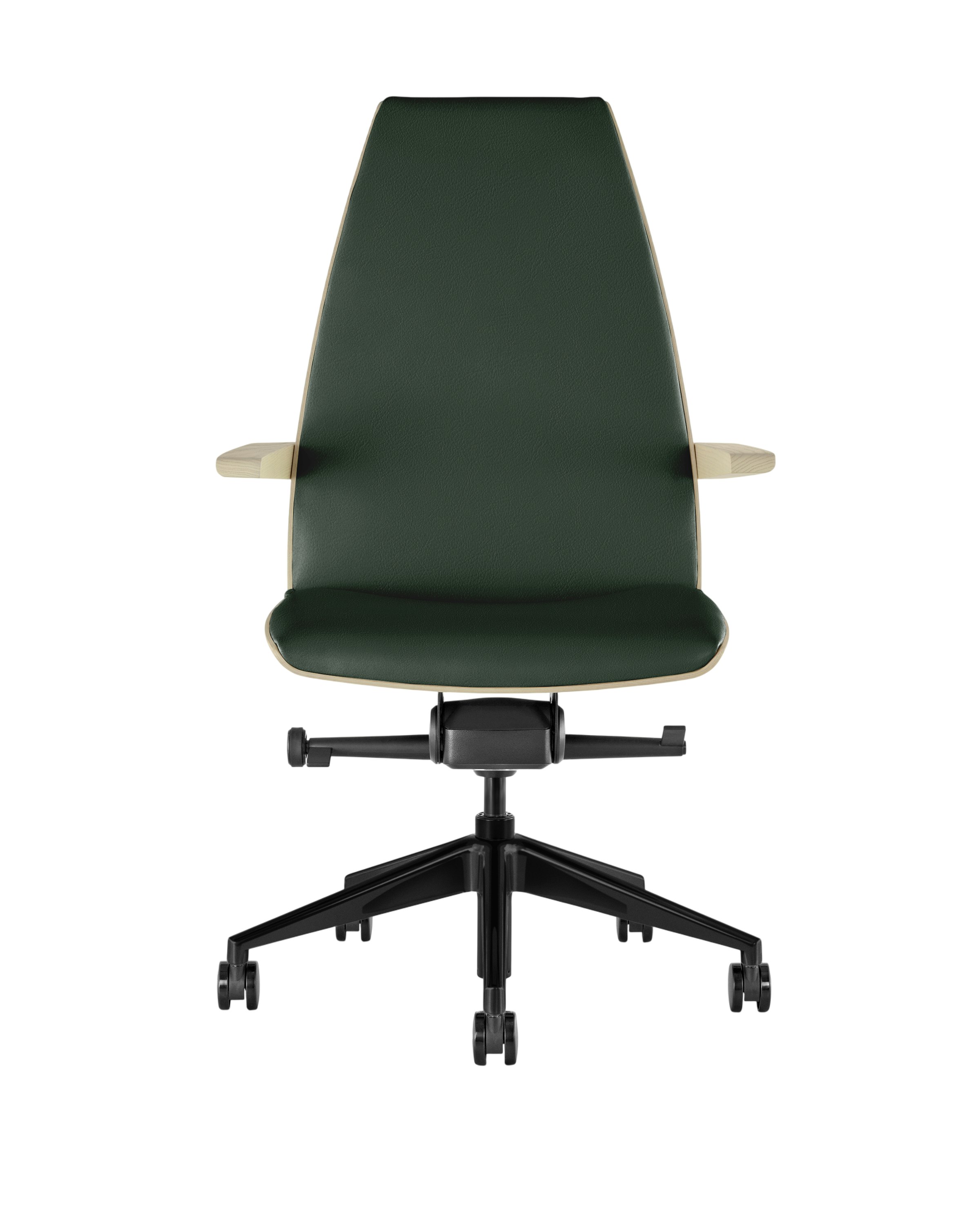 Clamshell Task Chair - Bristol Leather, British Green, Ash, High Back, With Arms