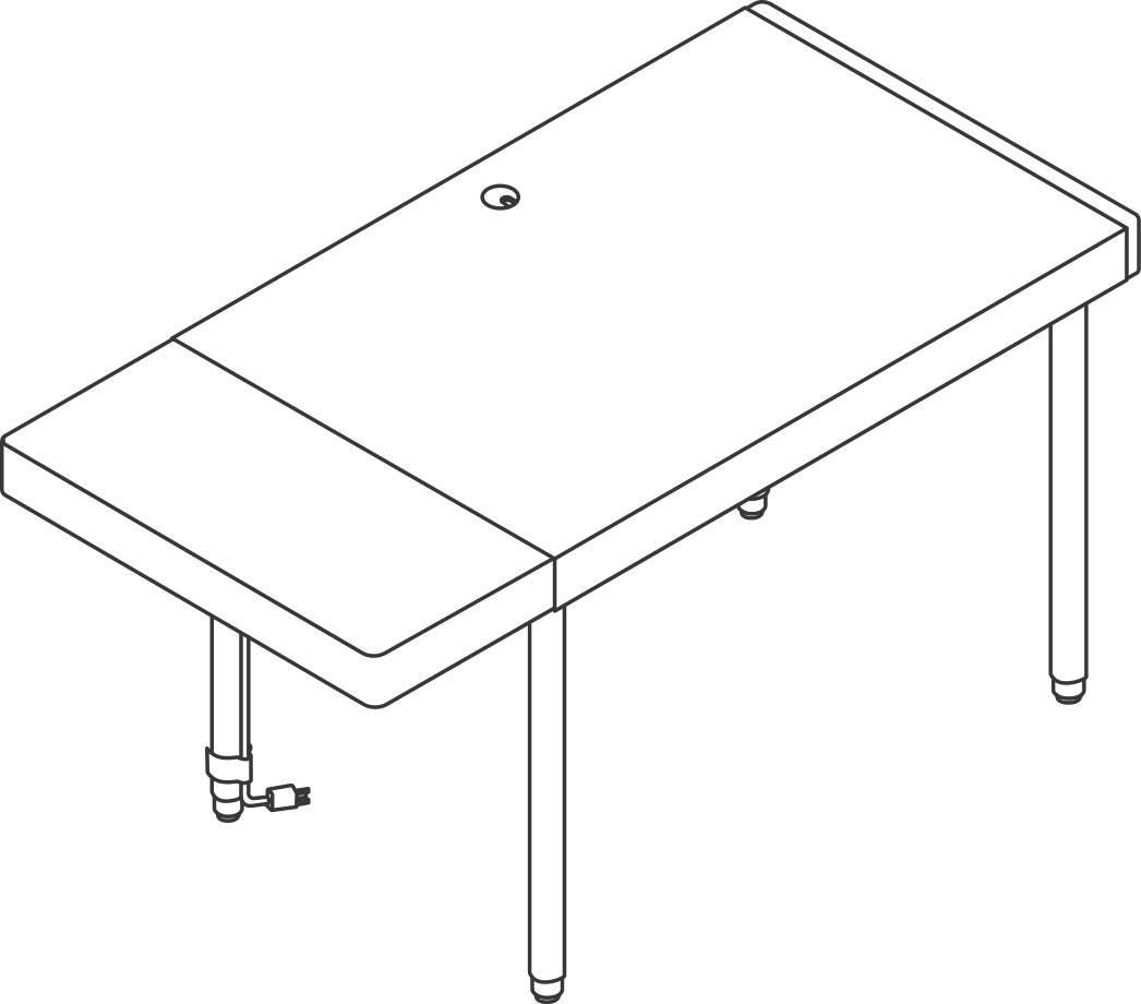 A line drawing - New Canaan Leatherwrap Sit-to-Stand Desk | Drawer Left