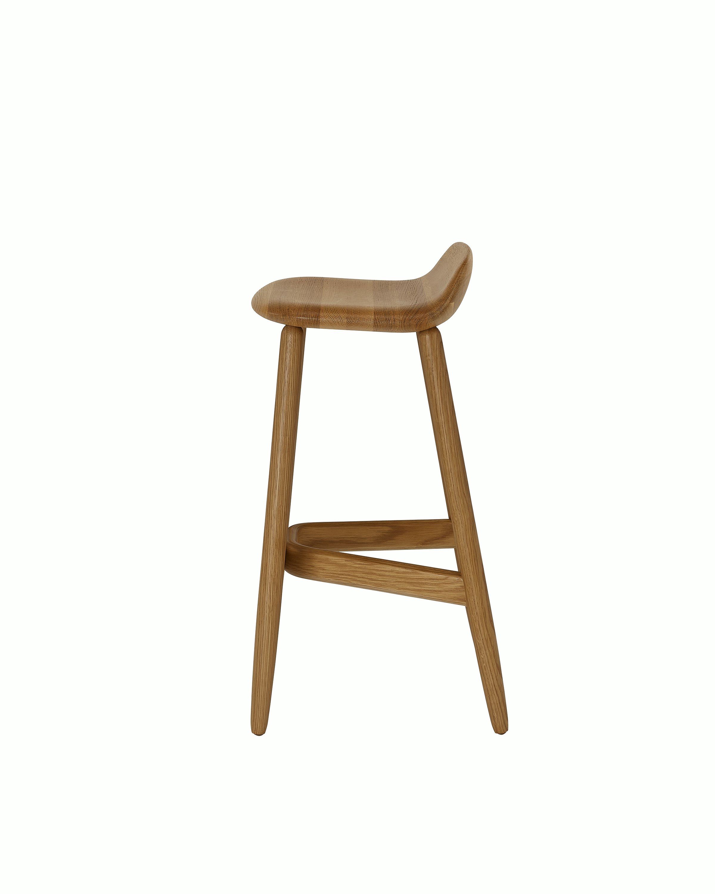 Counter Height Crosshatch Stool designed by EOOS in Natural Oak, shown in profile on a white sweep.