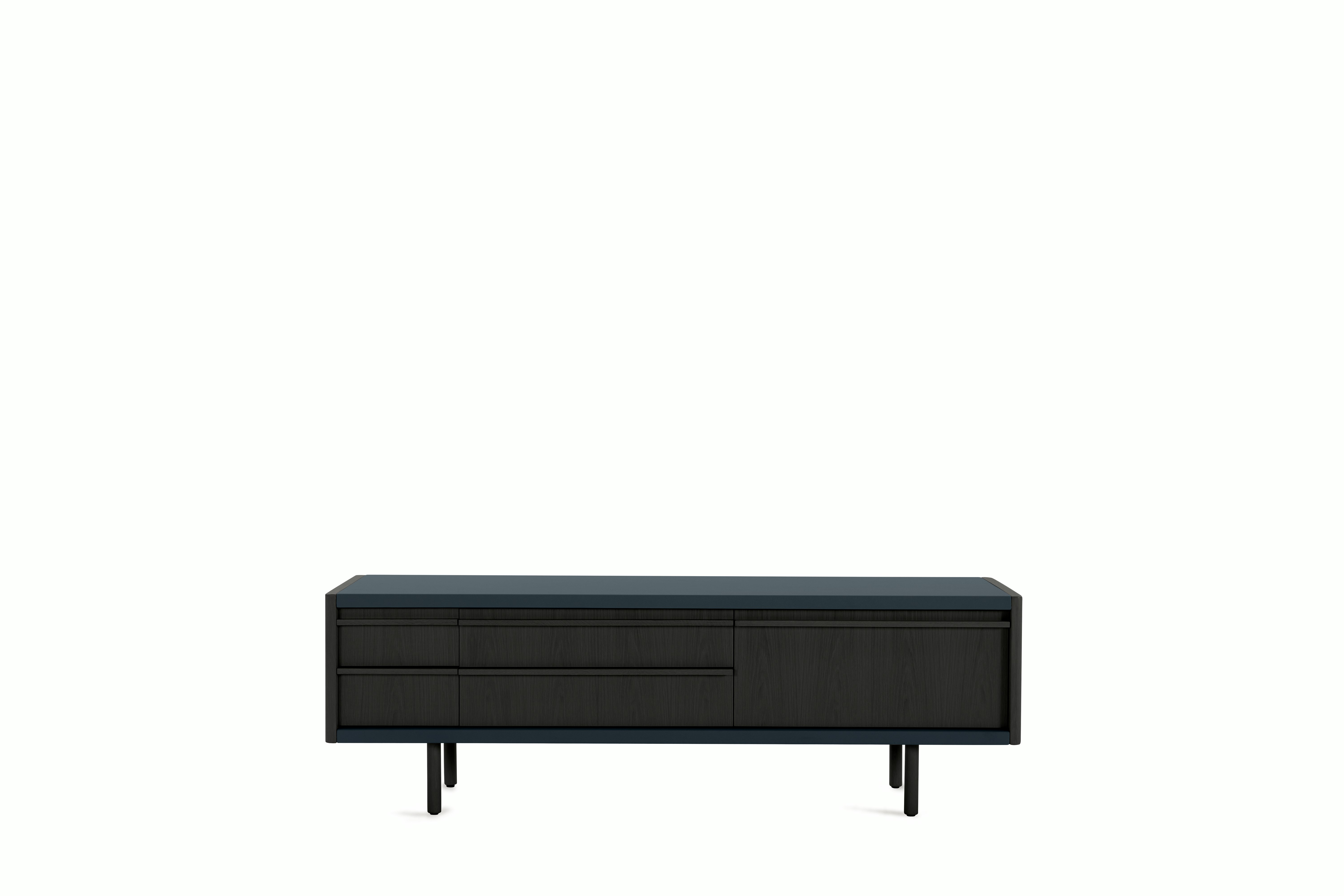 New Canaan Media Unit - Black oak, Bristol Leather, Atlantic