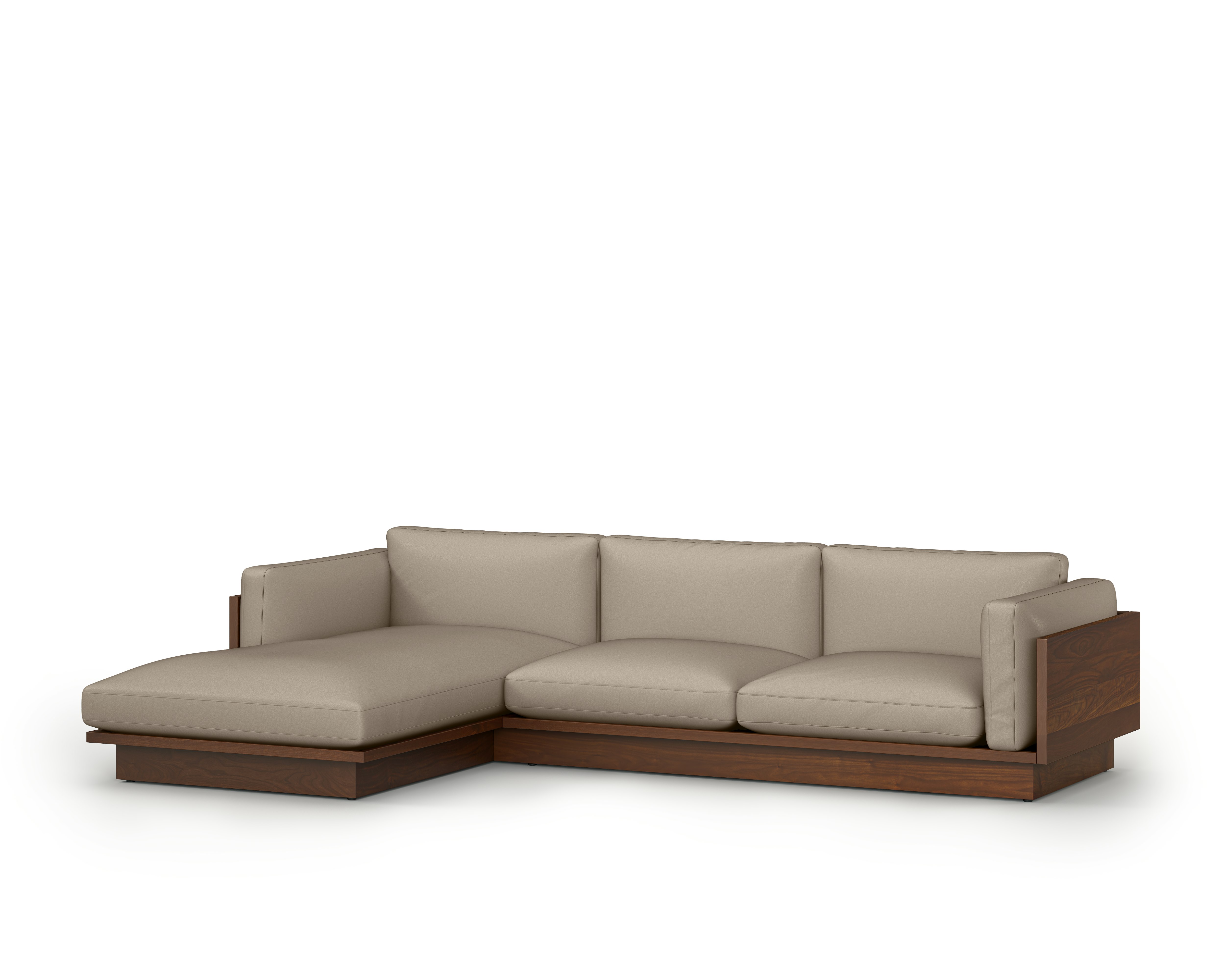 Pawson Drift Chaise Sectional - Left, Raise Leather, Gesso, Tudor Walnut