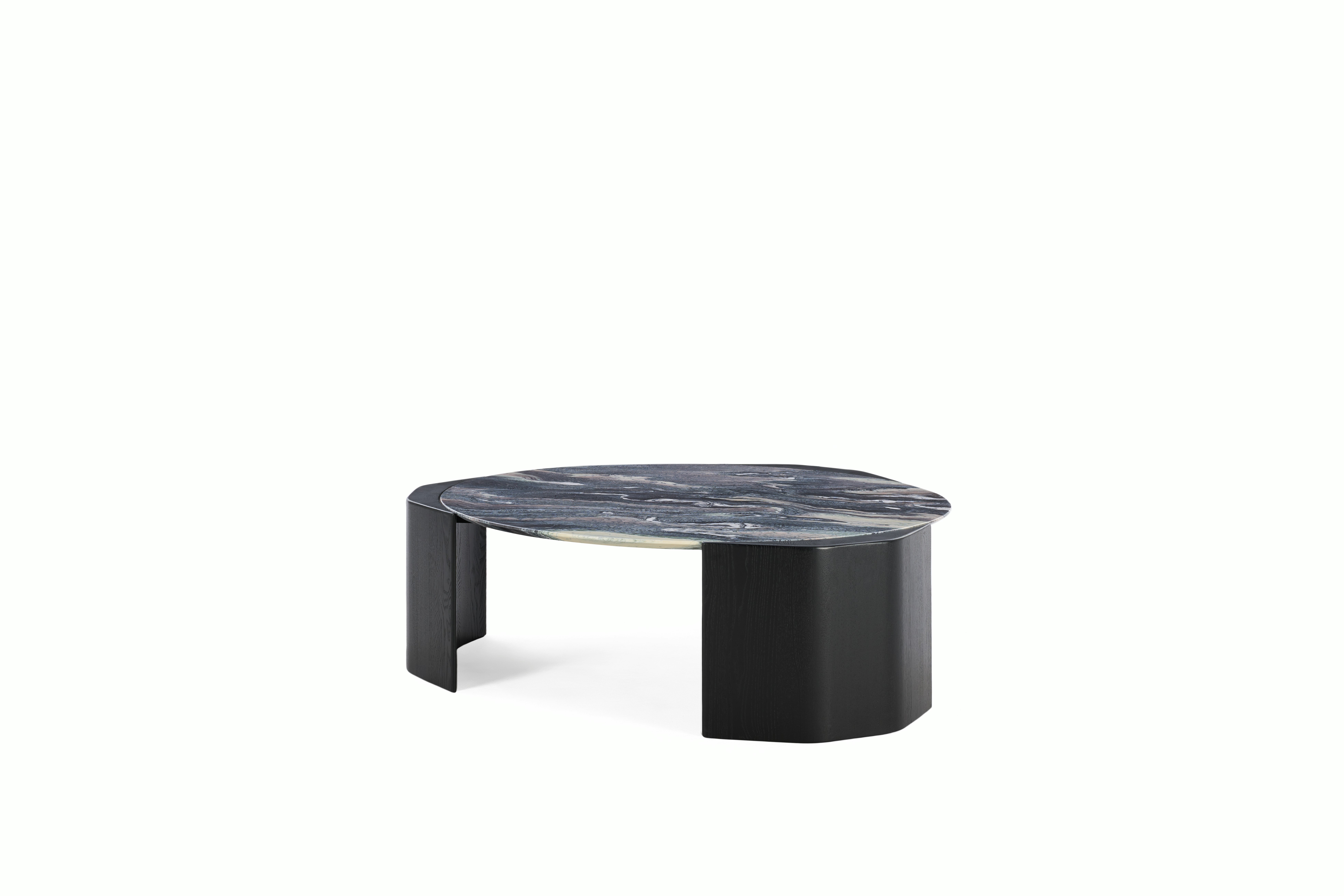Atlason Organic Slab Coffee Table - Circle, 48", Cipollino Ondulato Marble, Black Ash