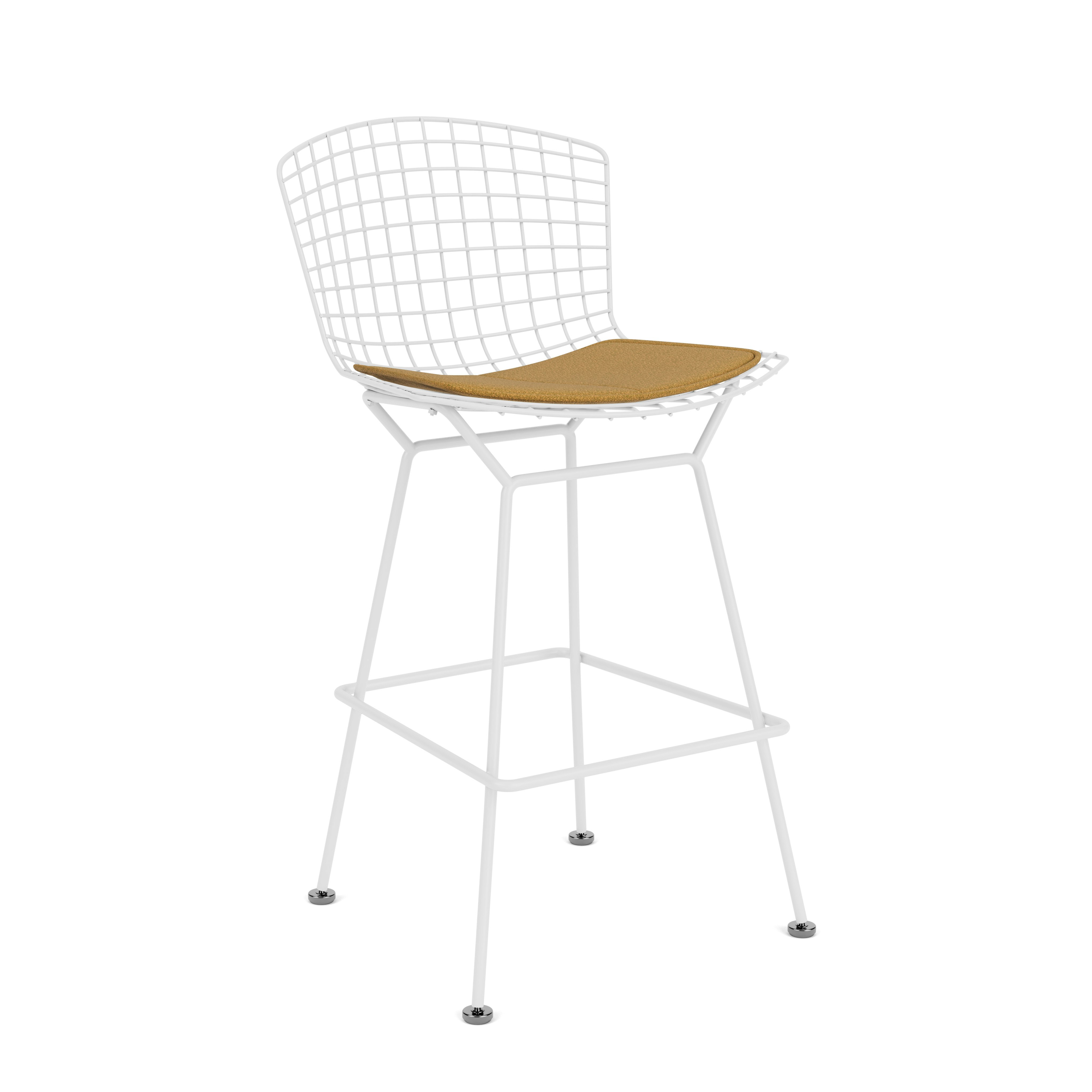 Bertoia Stool - Counter Height, With Seat Pad, White, Classic Boucle, Yam