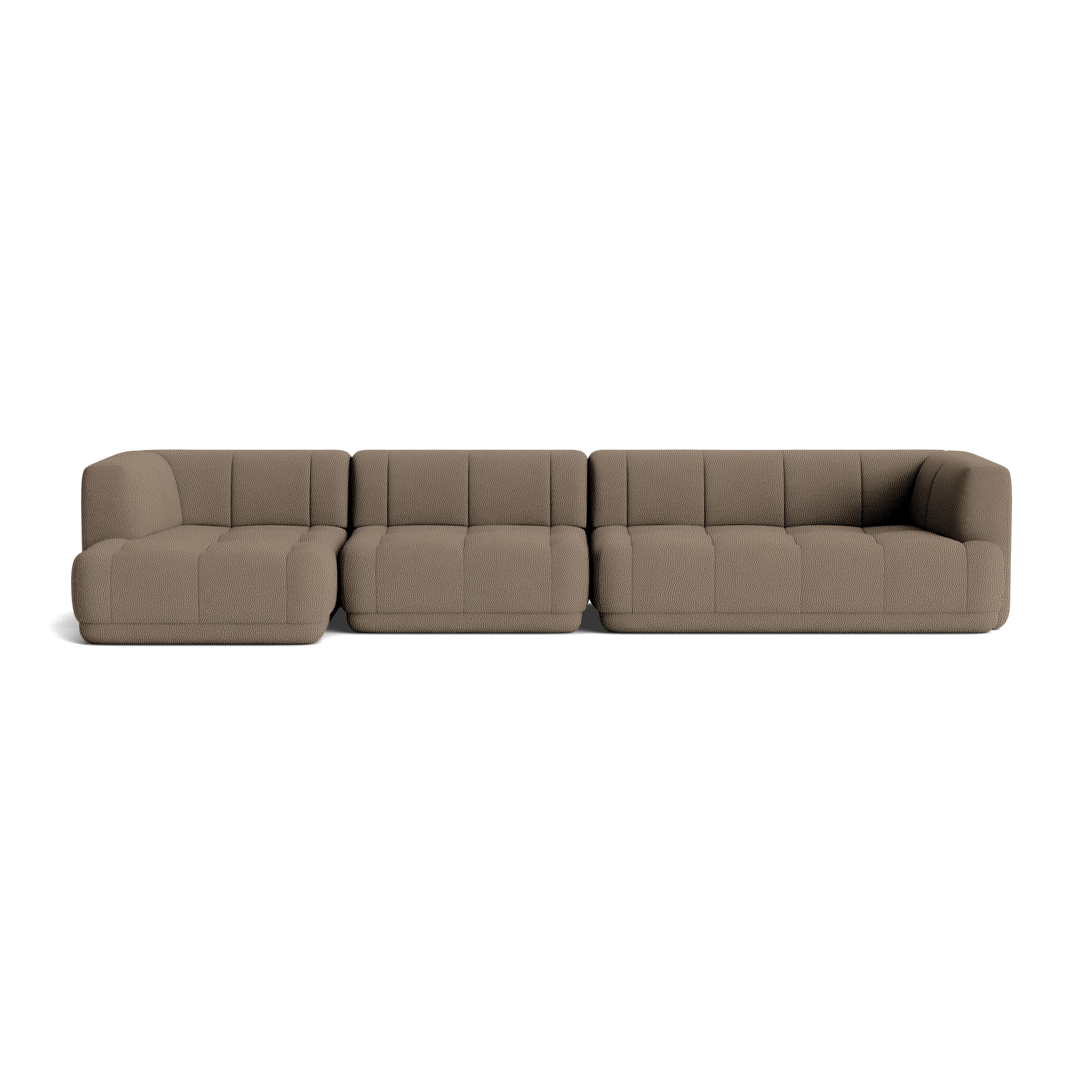 A Quilton Sectional Chaise - Chaise Sectional - Wide, Left, Turf, Ash Brown in Turf viewed from the front.