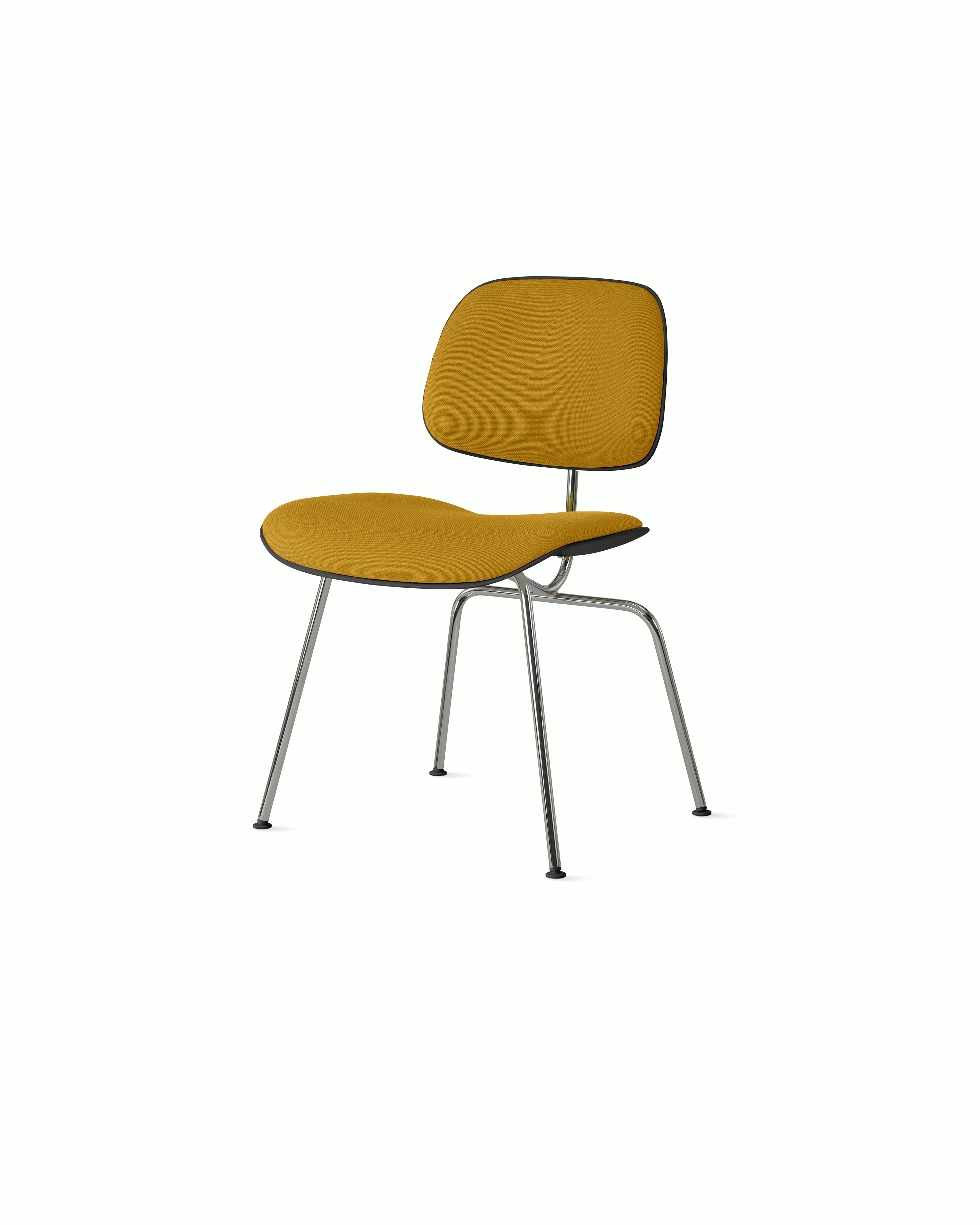 Eames Molded Plastic Dining Chair (EC-127) - Side Chair, Upholstered, Black, Hopsak, Ochre Dark, Trivalent Chrome