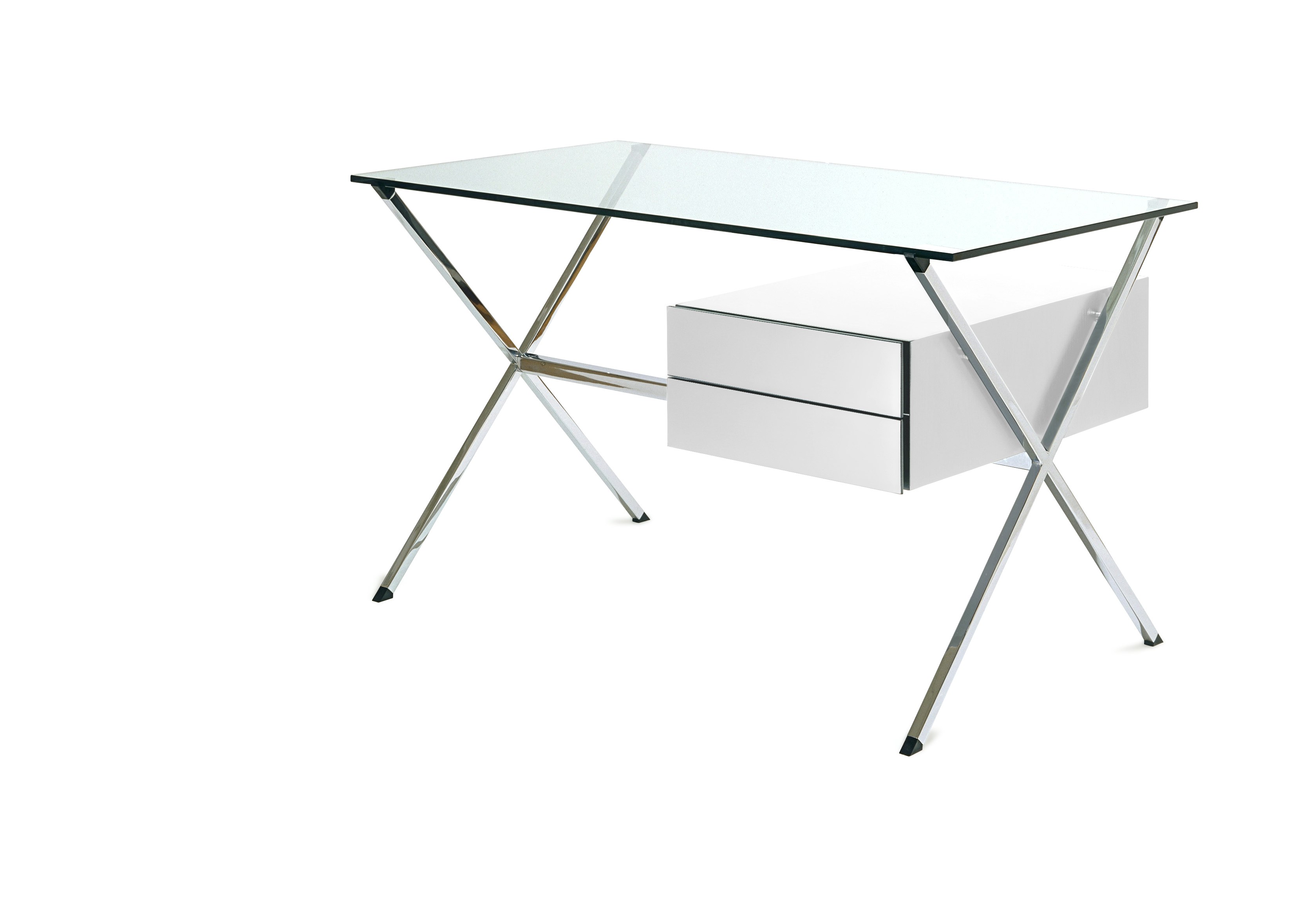 Albini Desk - Pedestal Desk, White Lacquer, Polished Chrome