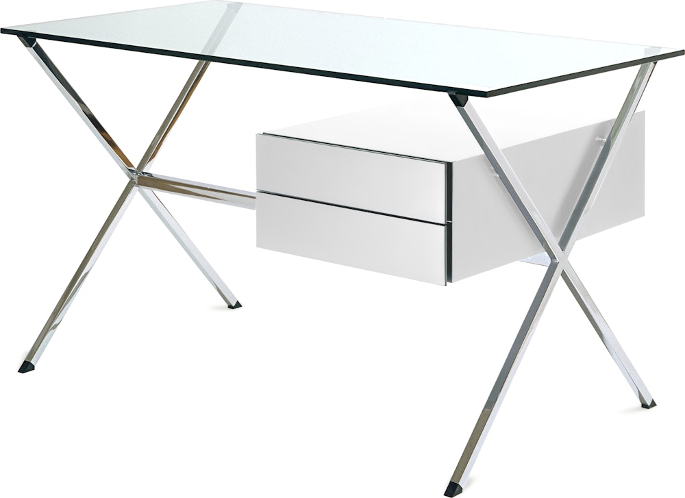 Albini Desk - Pedestal Desk, White Lacquer, Polished Chrome