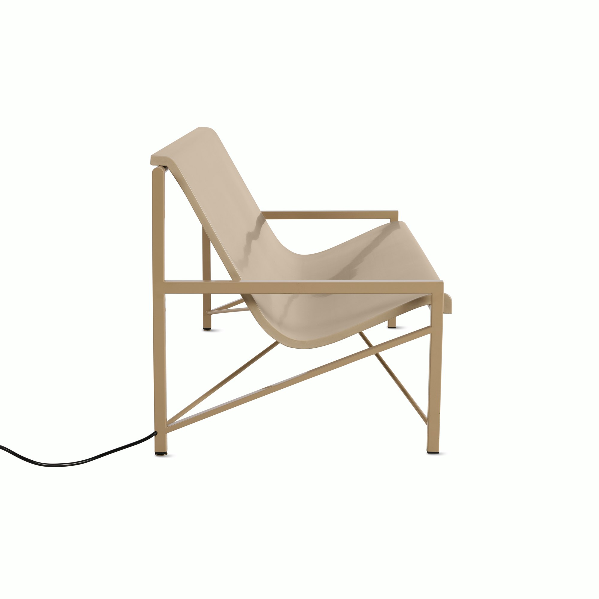 A Evia Lounge Bench in Pumice viewed from the side.