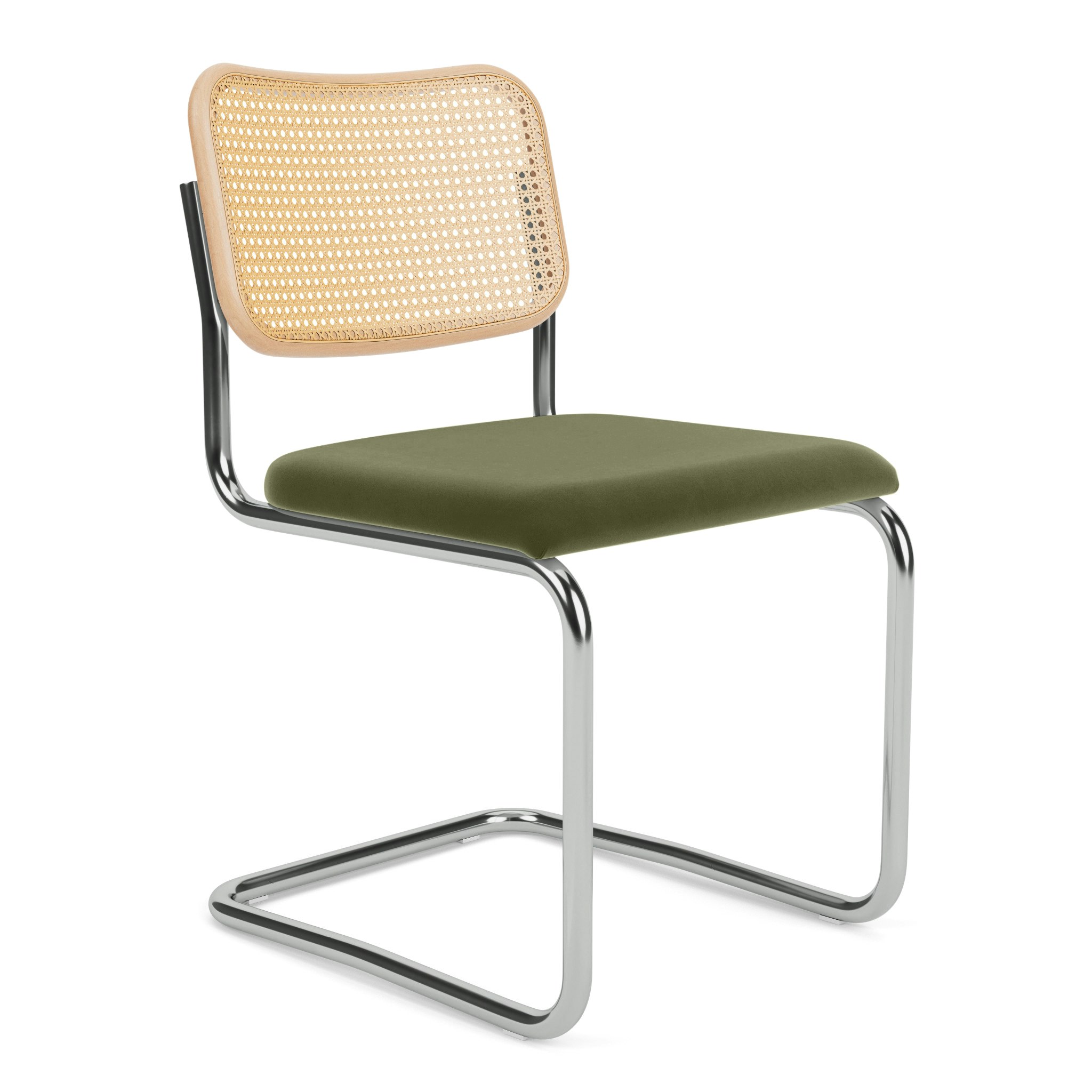 Cesca Side Chair - Caned/Natural Beech Back,  Upholstered Seat,  Knoll Velvet,  Sage