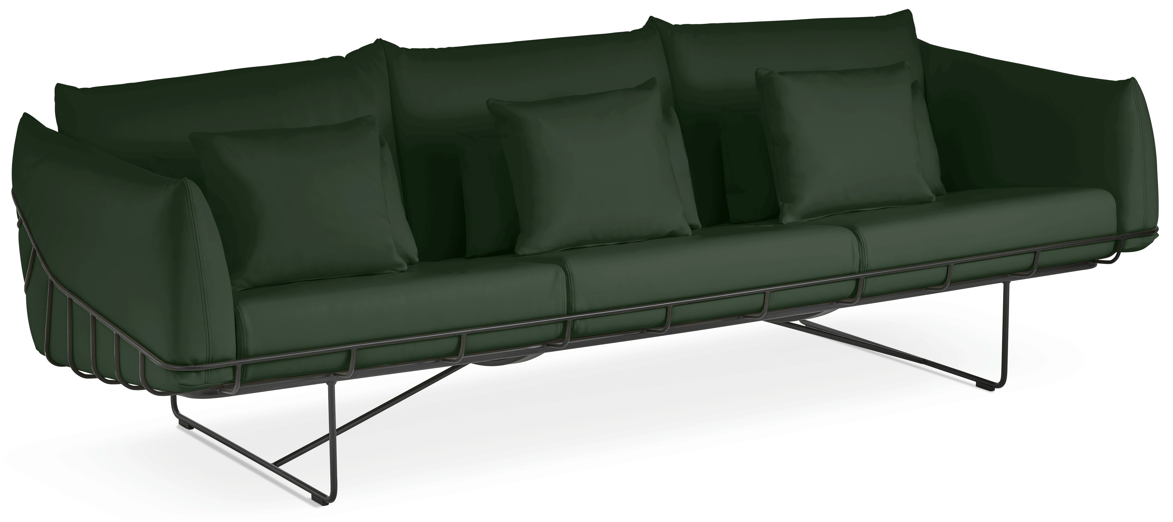 Wireframe Sofa -  3-Seat,  Prone Leather,  Vine,  Black
