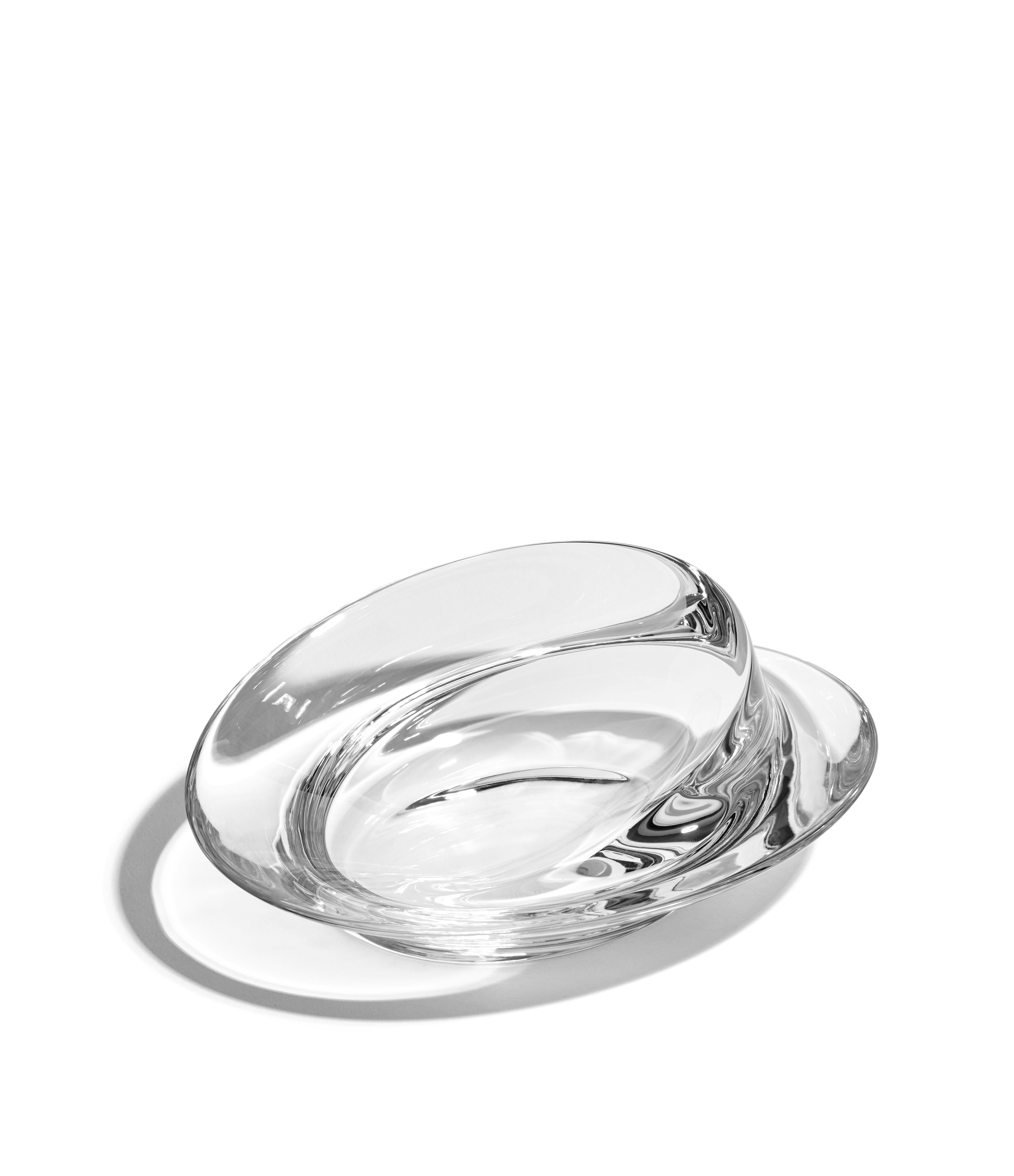 A Swirl Bowl in Small, Glass viewed from the front.