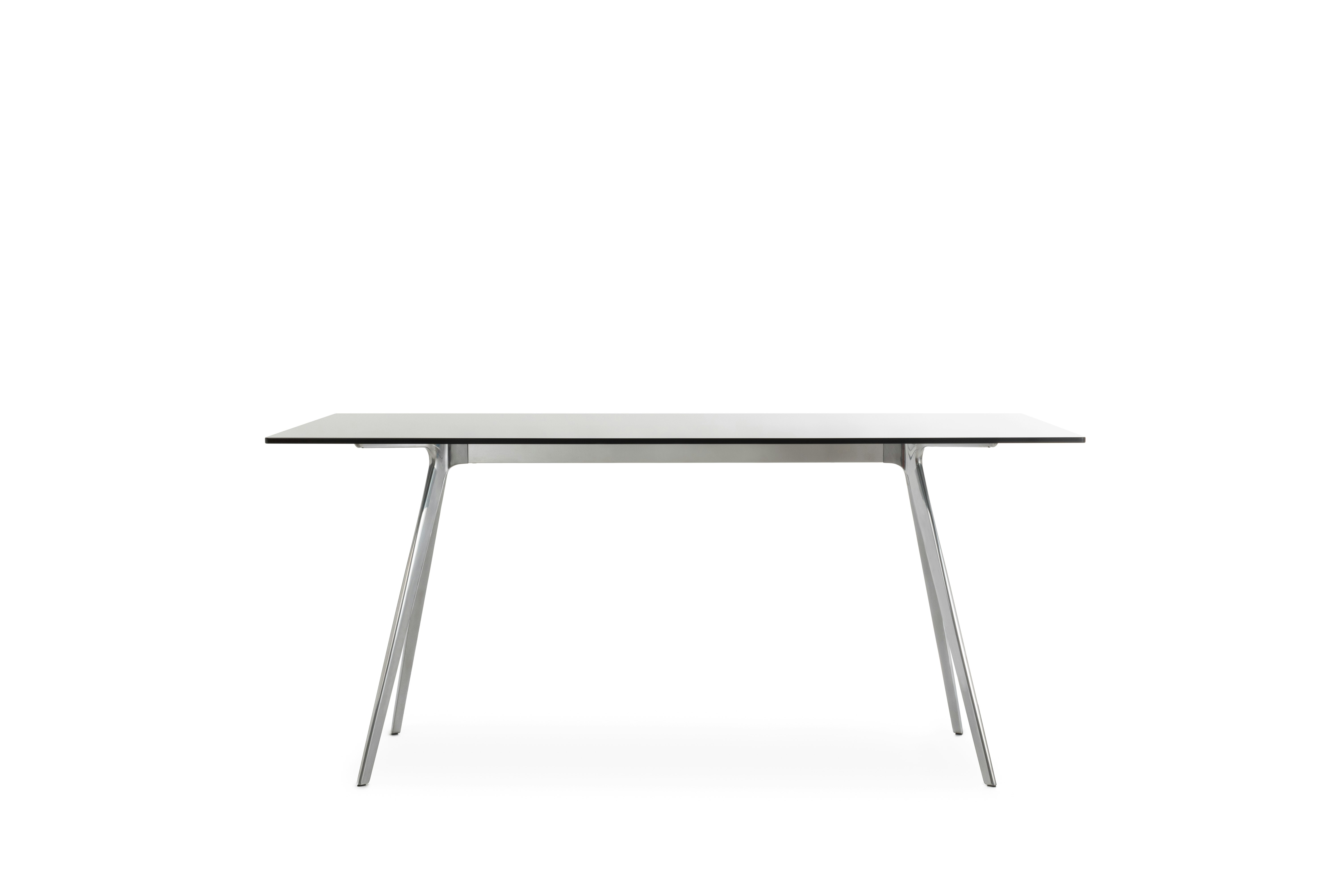 Baguette Table - 33 x 62,  Smoke Grey Glass and Polished Aluminum