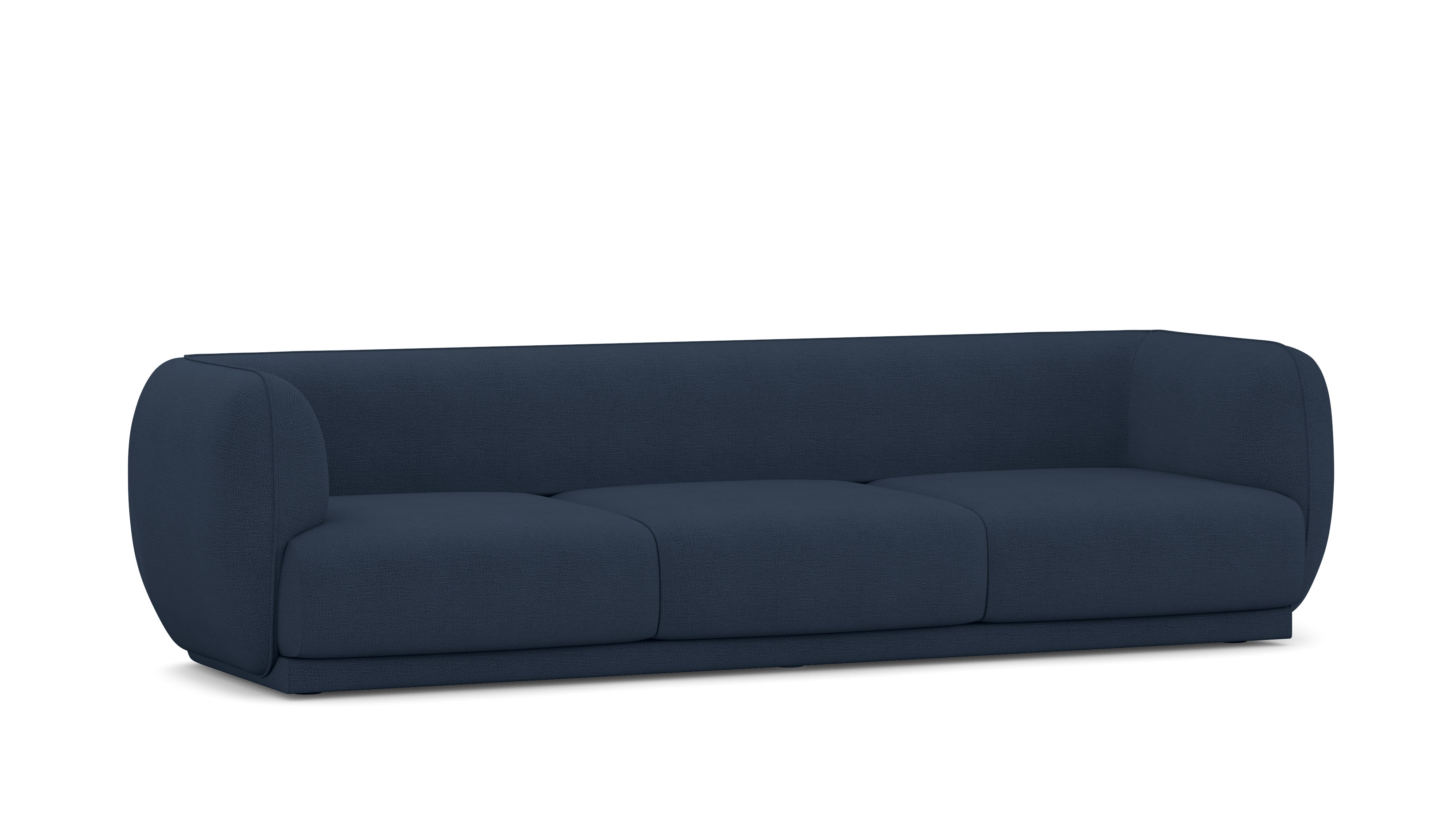 A Meris Sofa in Lapis viewed from an angle.
