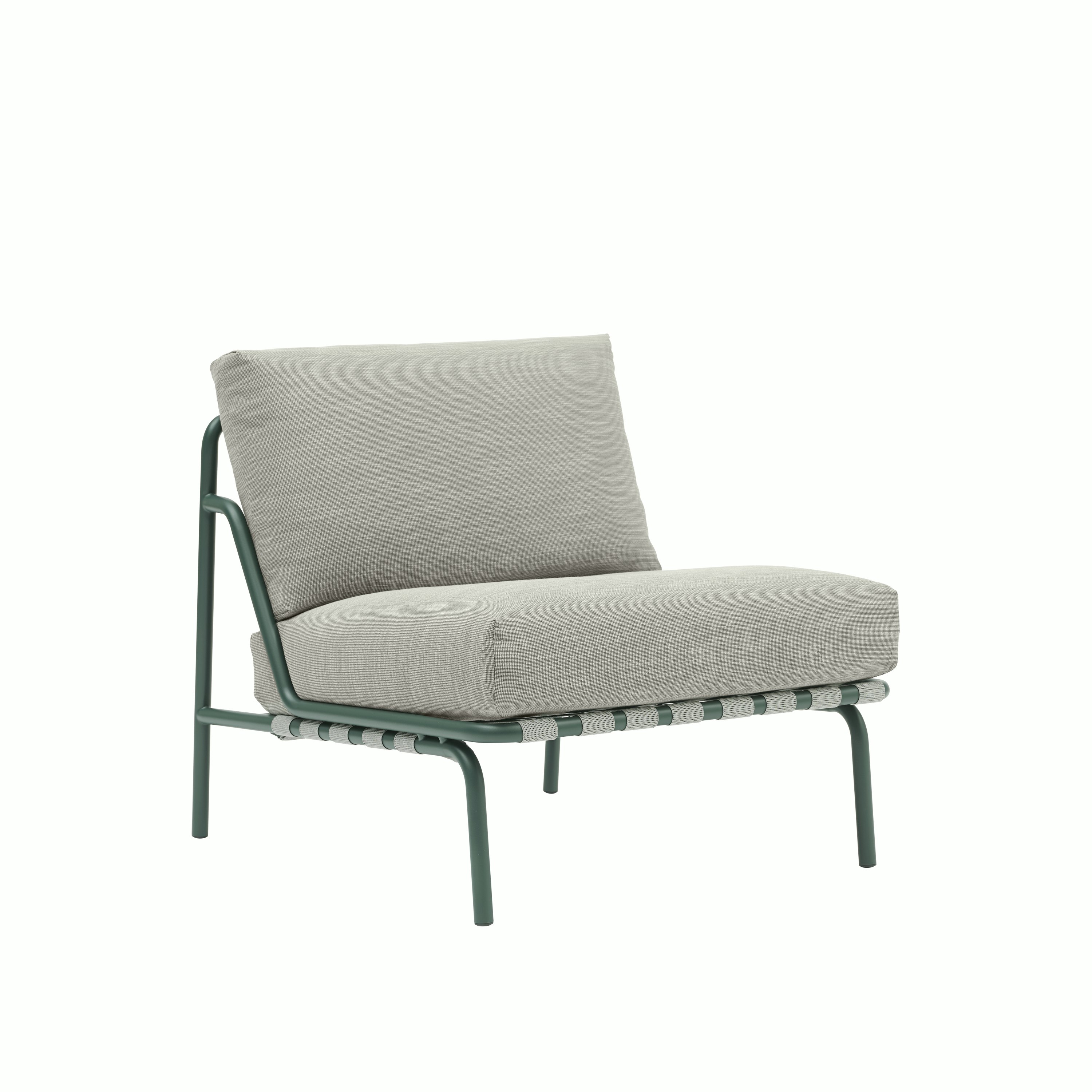 A Settle Lounge Chair in Ribbed Weave 2, Dark Green viewed from an angle.