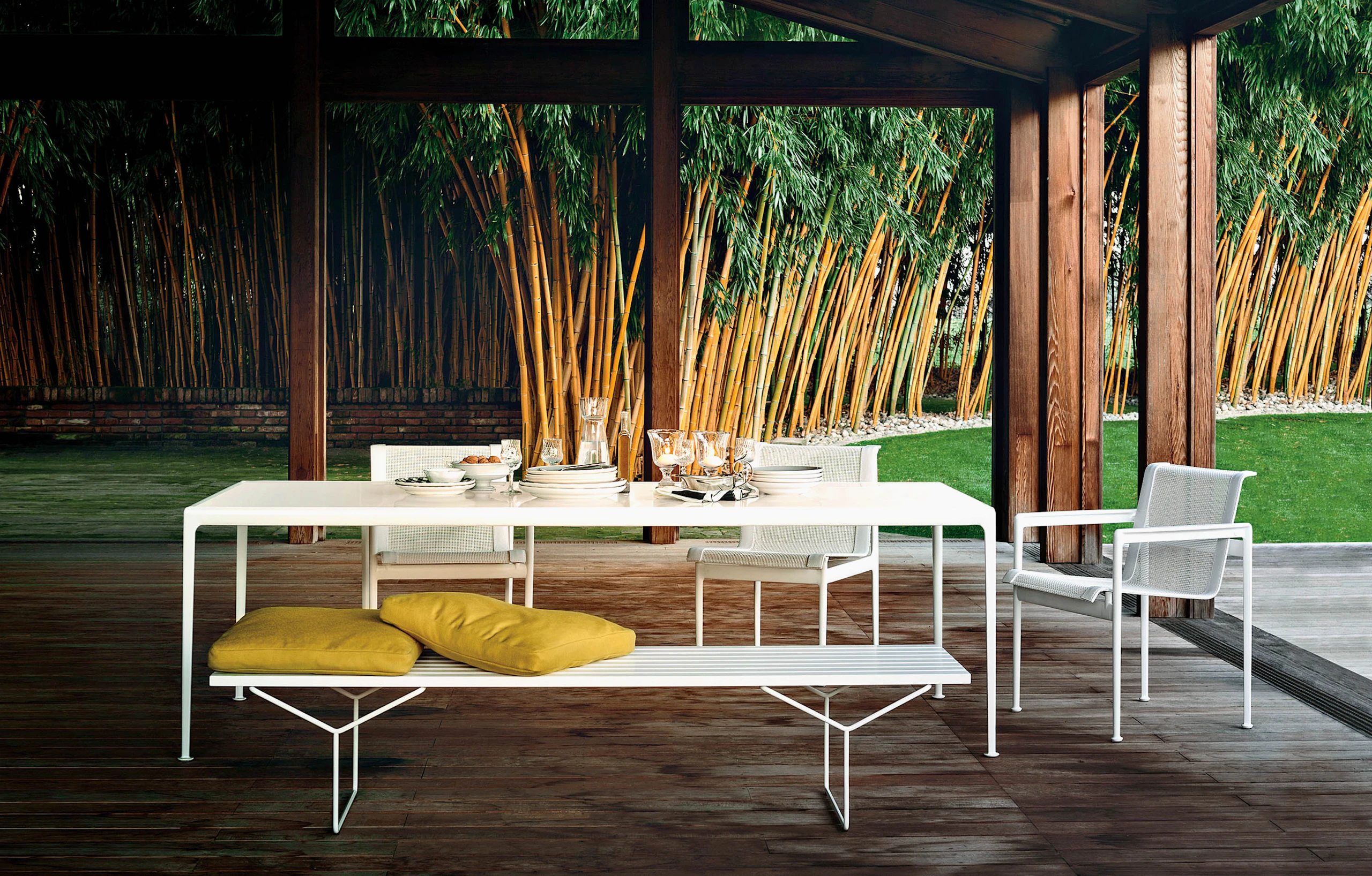 Knoll outdoor 1966 Dining Table and Chairs with Bertoia Bench