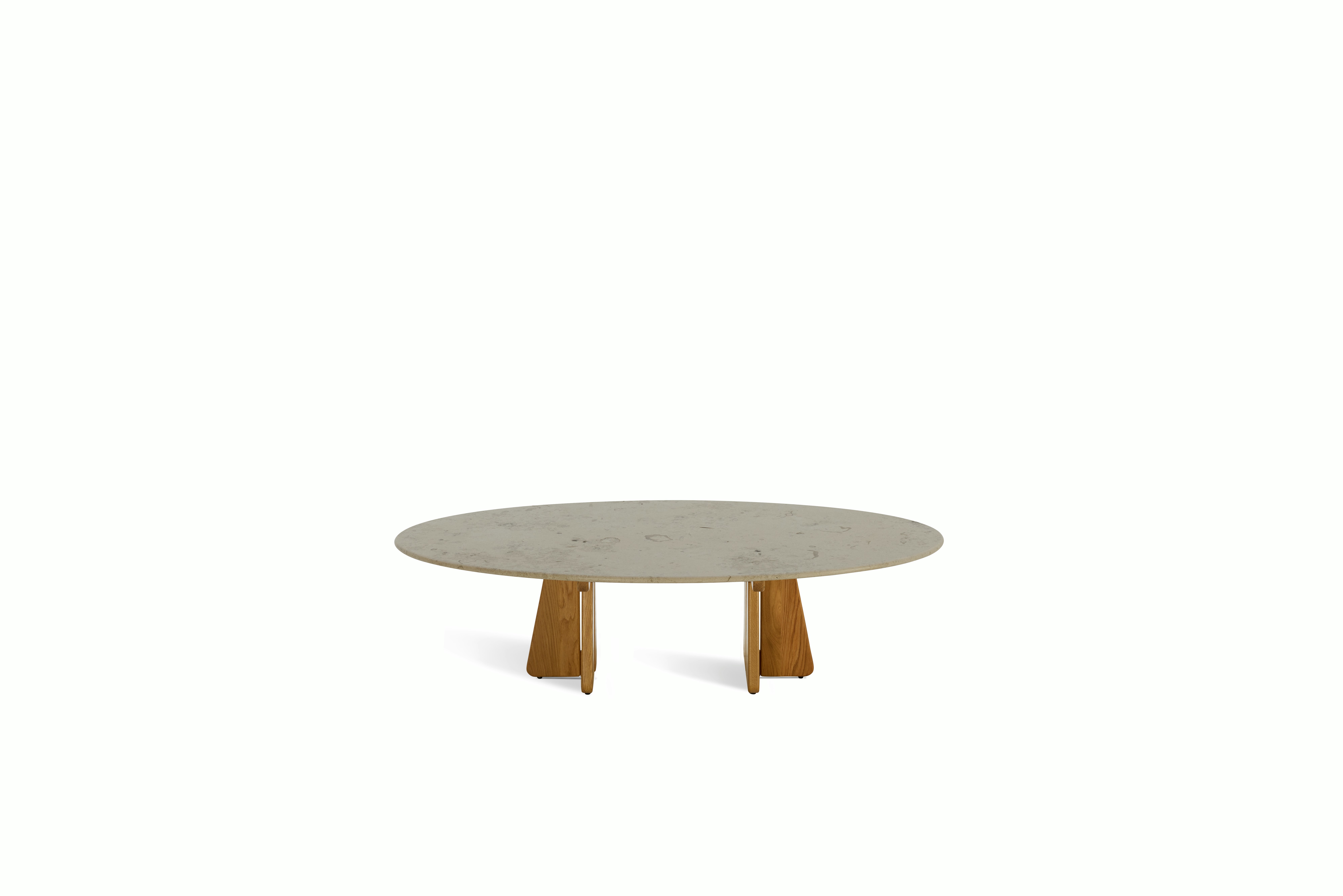 A Pinna Coffee Table in Jura Blau Oak viewed from above.