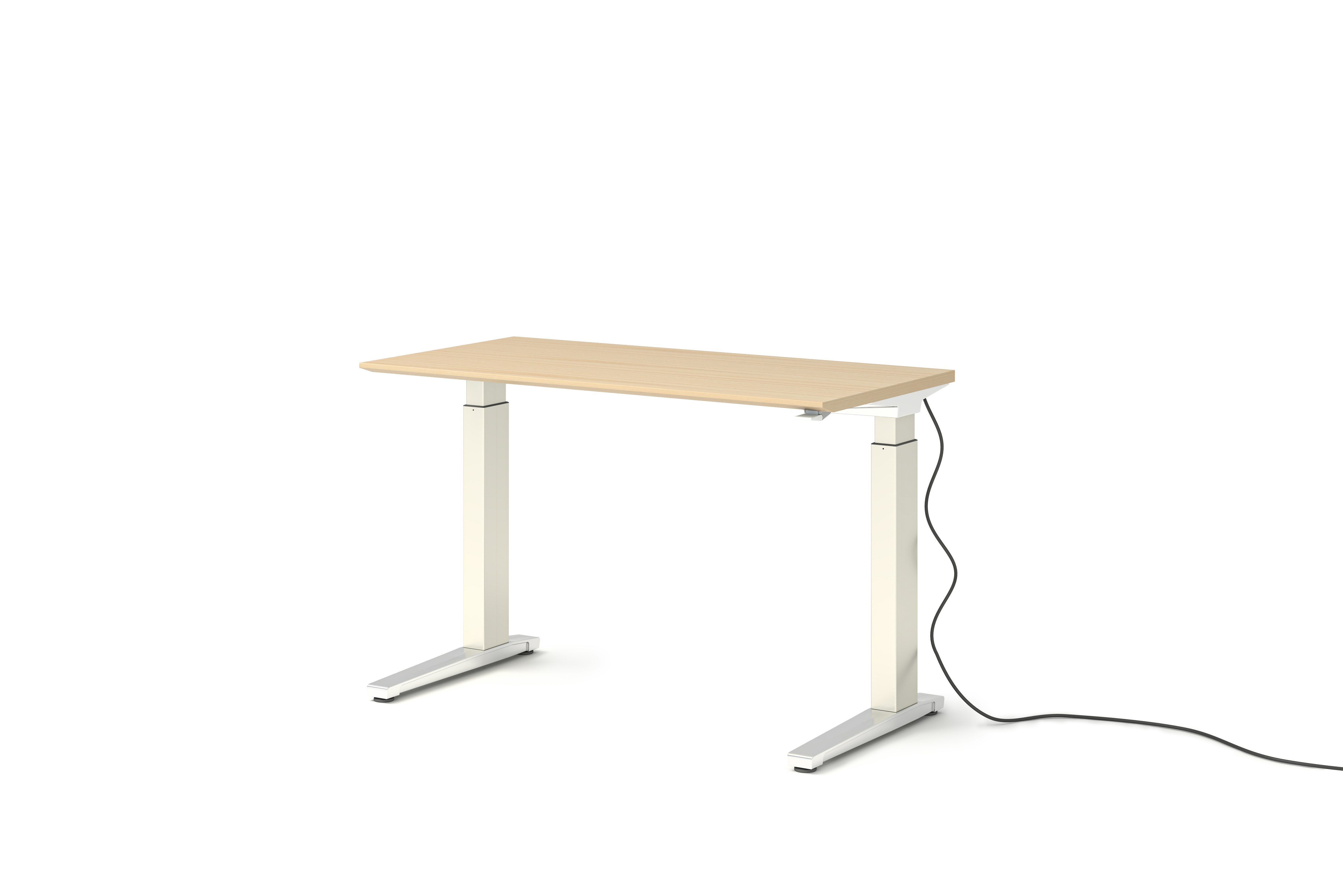 Renew Sit-To-Stand Desk - 23x46,  Veneer White Ash,  White,  Polished Aluminum,  Standard Power