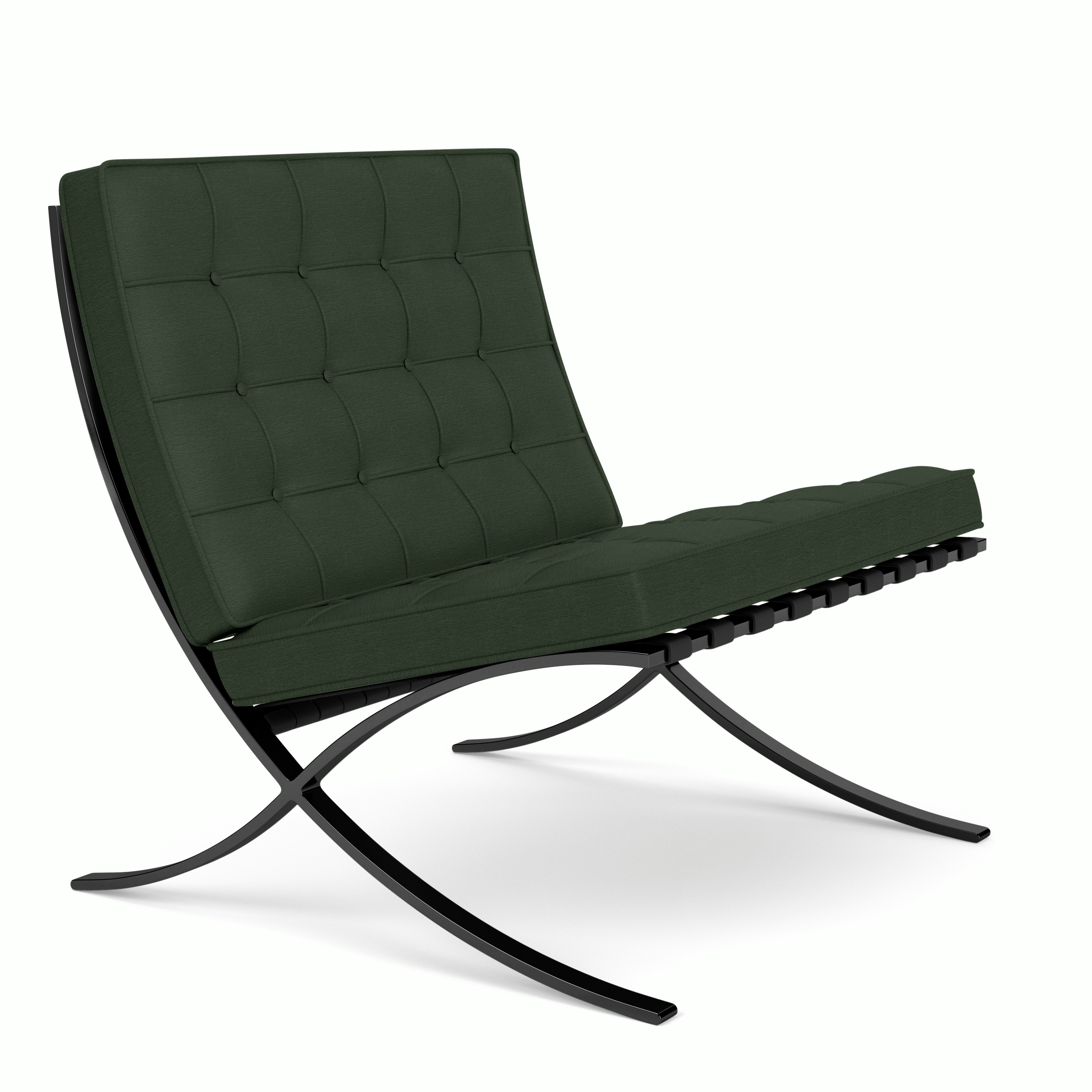 A Barcelona Chair in Deepwoods Black viewed from an angle.
