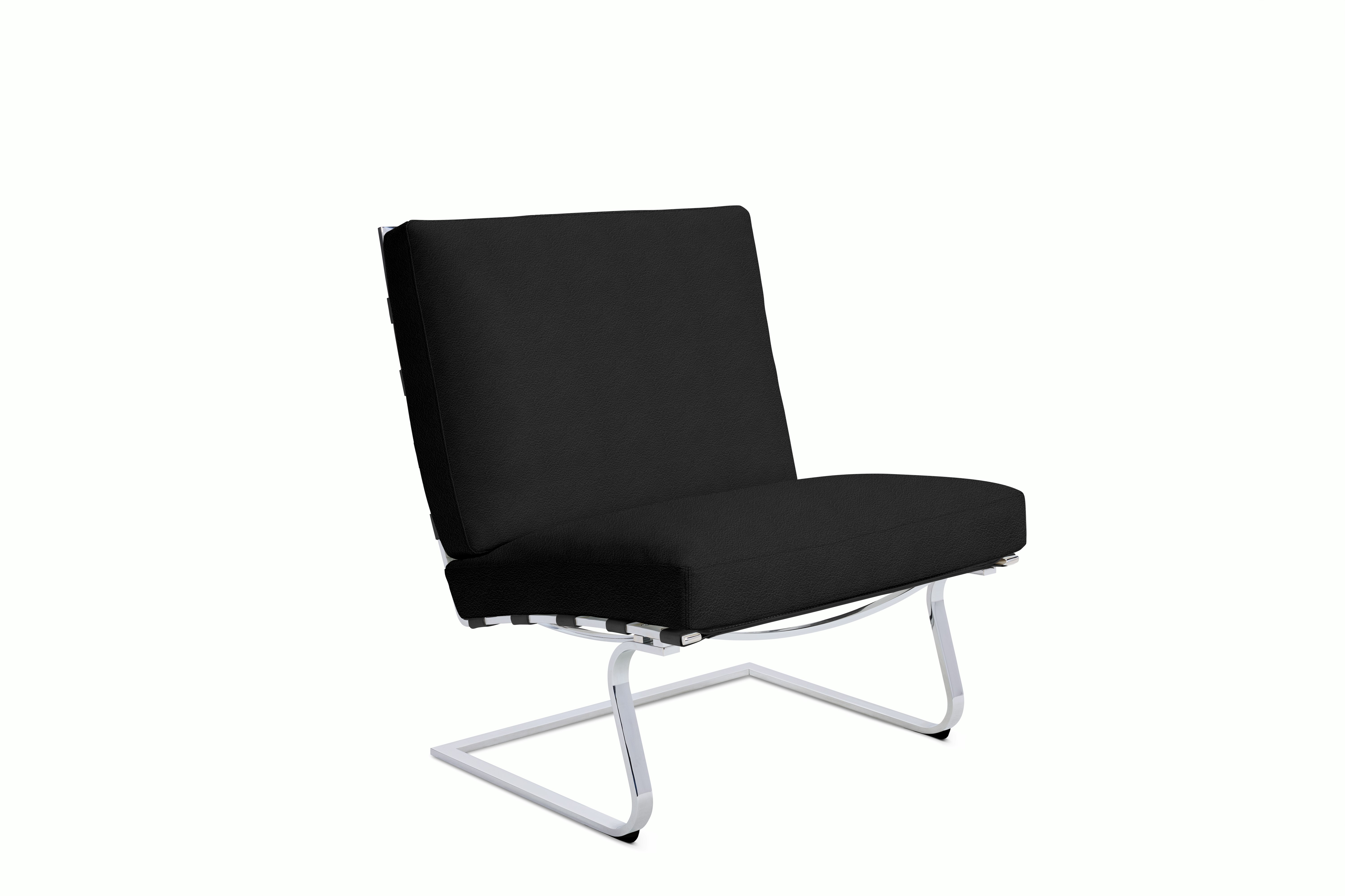 Tugendhat Chair in Sabrina Leather,  Black with belting in Sabrina Leather,  Black and chrome frame