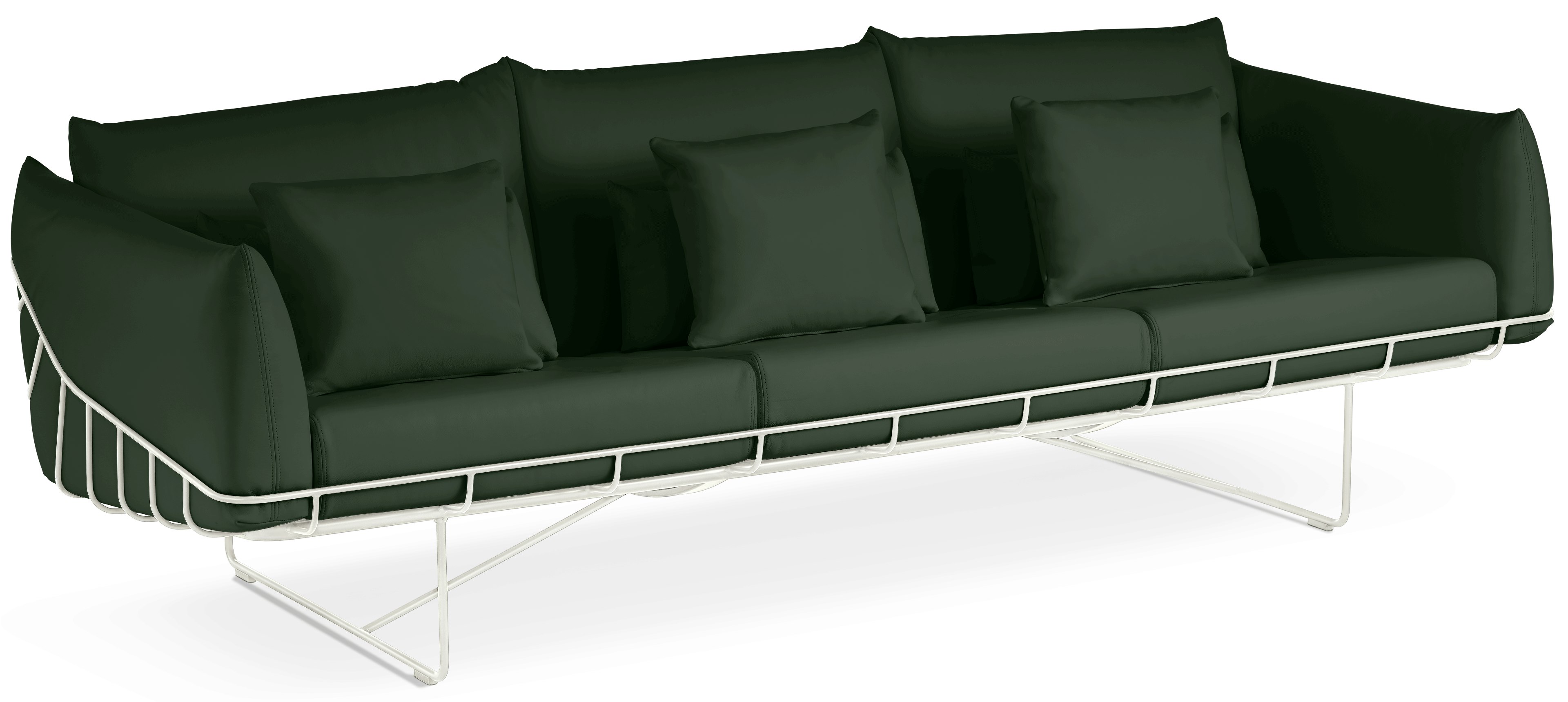 Wireframe Sofa -  3-Seat,  Prone Leather,  Vine,  White