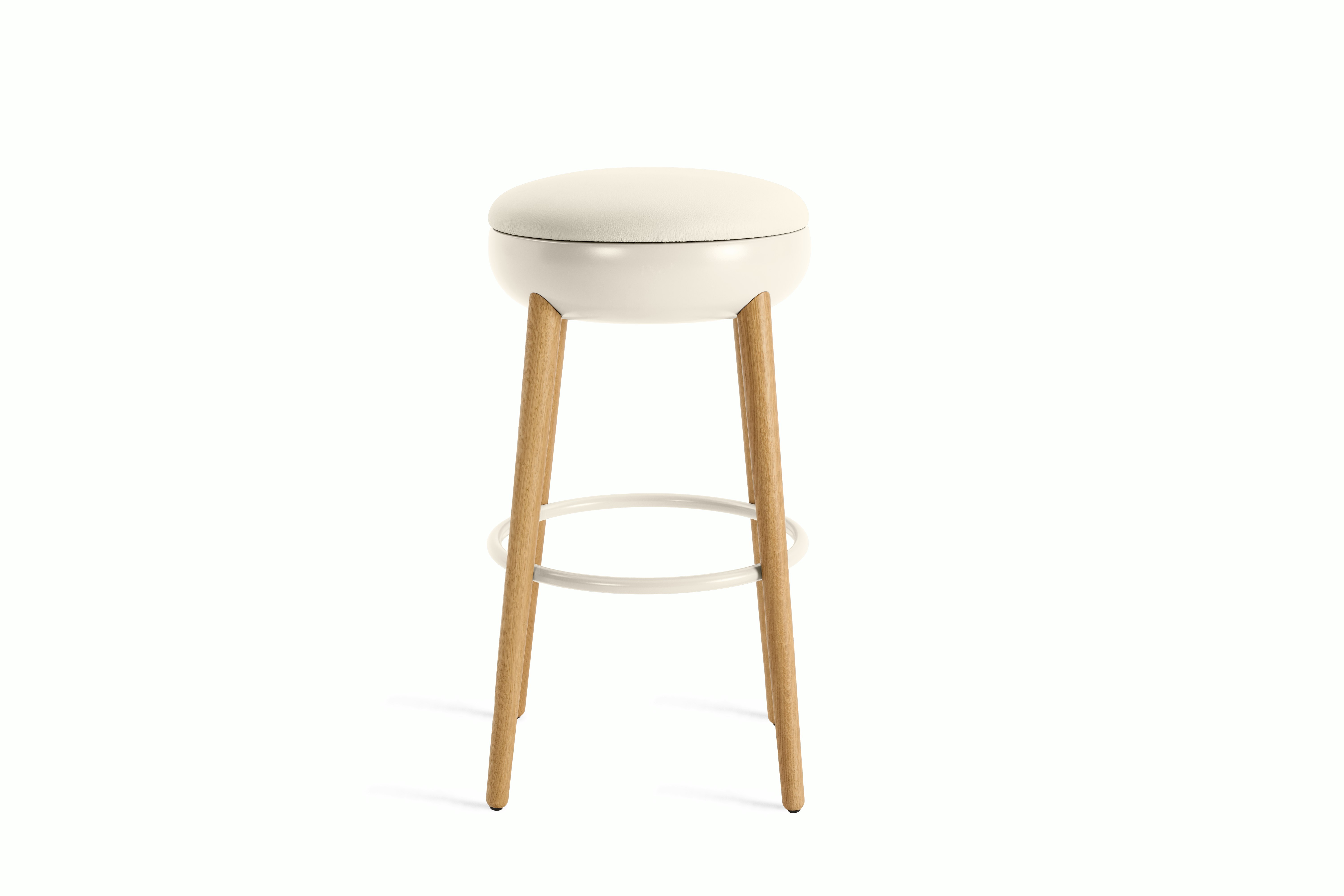 Poké Stool - Bar, Soft Leather, Bianco, Oak