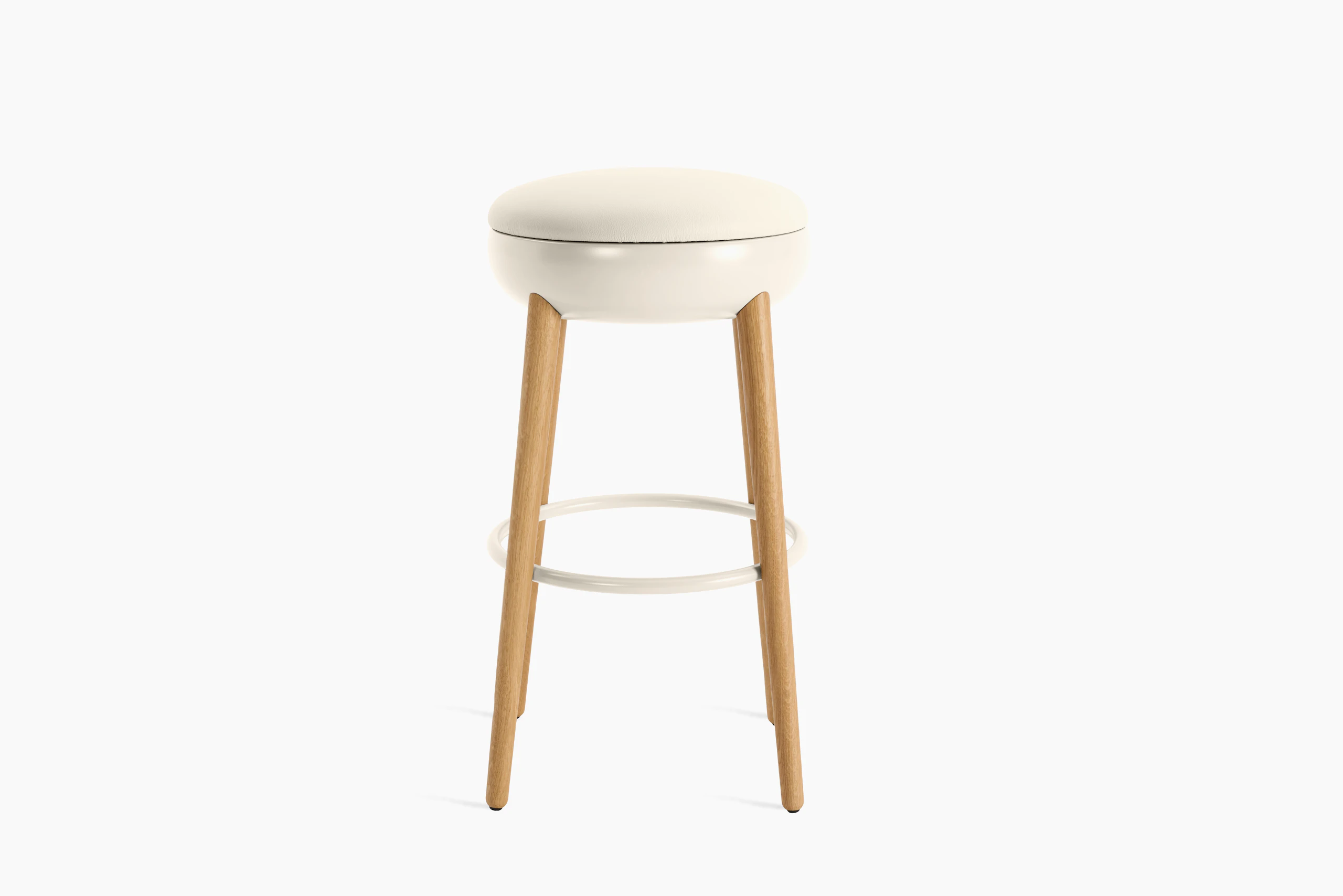 Poké Stool - Bar, Soft Leather, Bianco, Oak