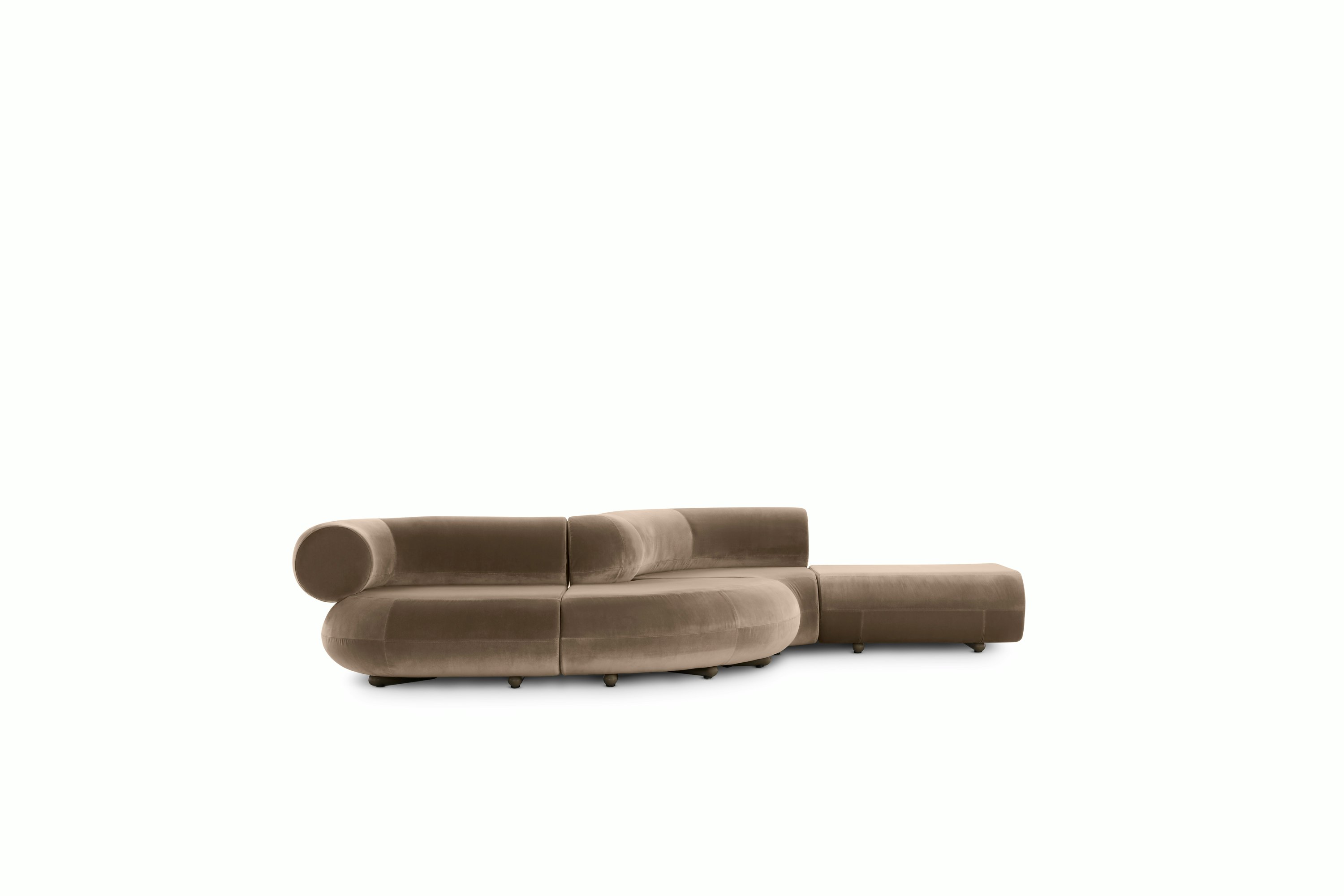 Fat Sofa Curvy Sectional - Royal Velvet, Cashew, Beige Grey