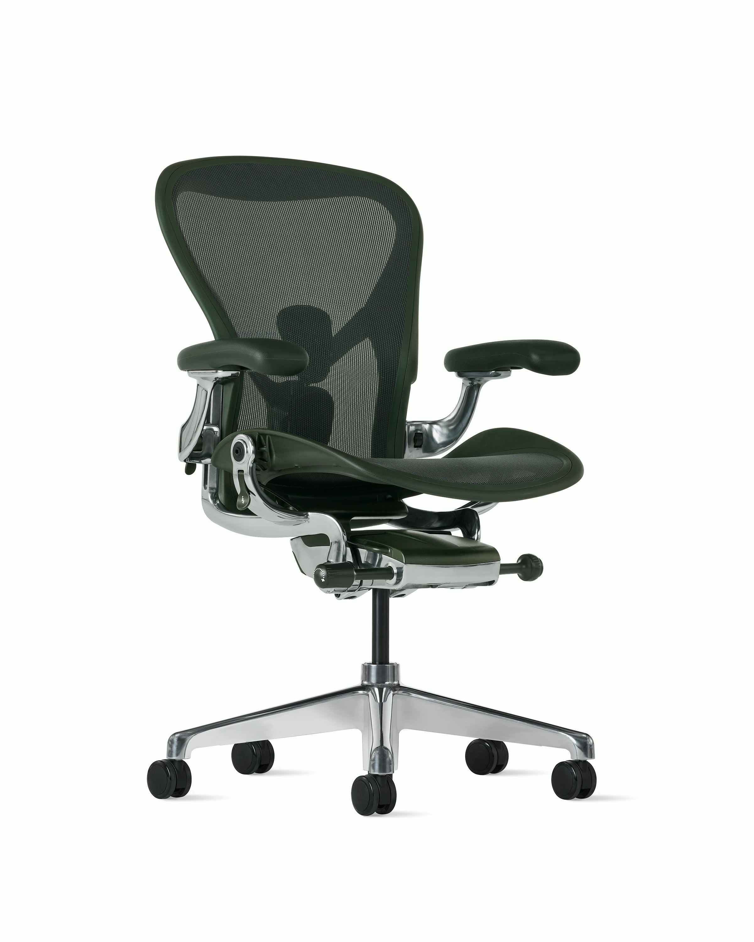 An Aeron Chair in Jasper and Polished base viewed at an angle