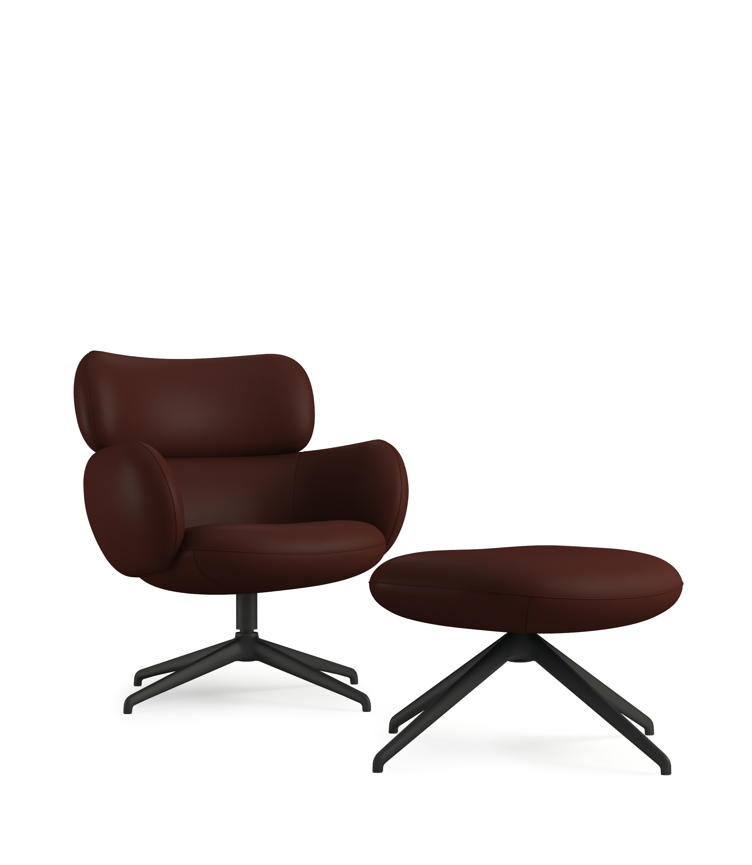 Blis Swivel Chair and Ottoman - Black, Raise Leather, Centurion