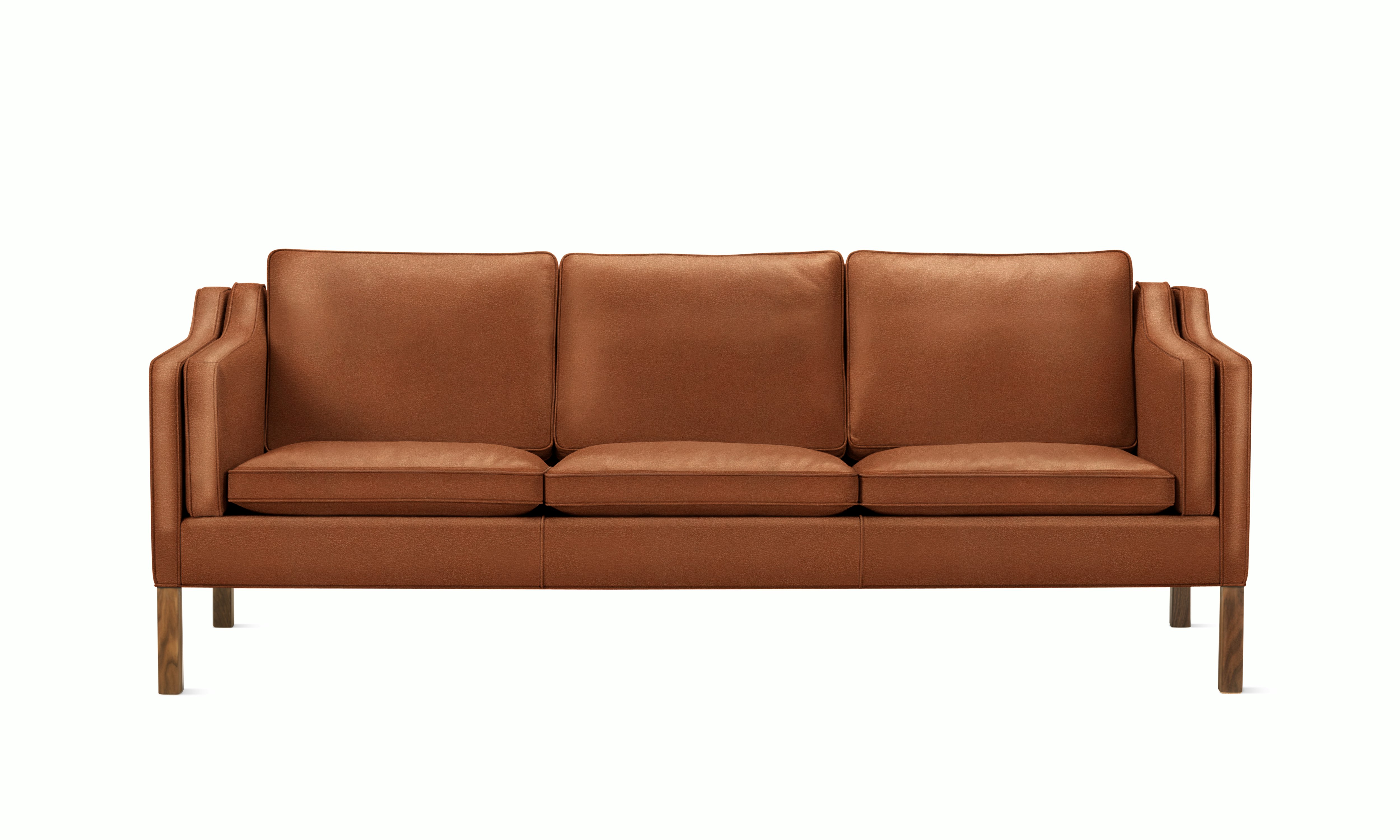 A Mogensen Sofa in walnut f viewed from the front.