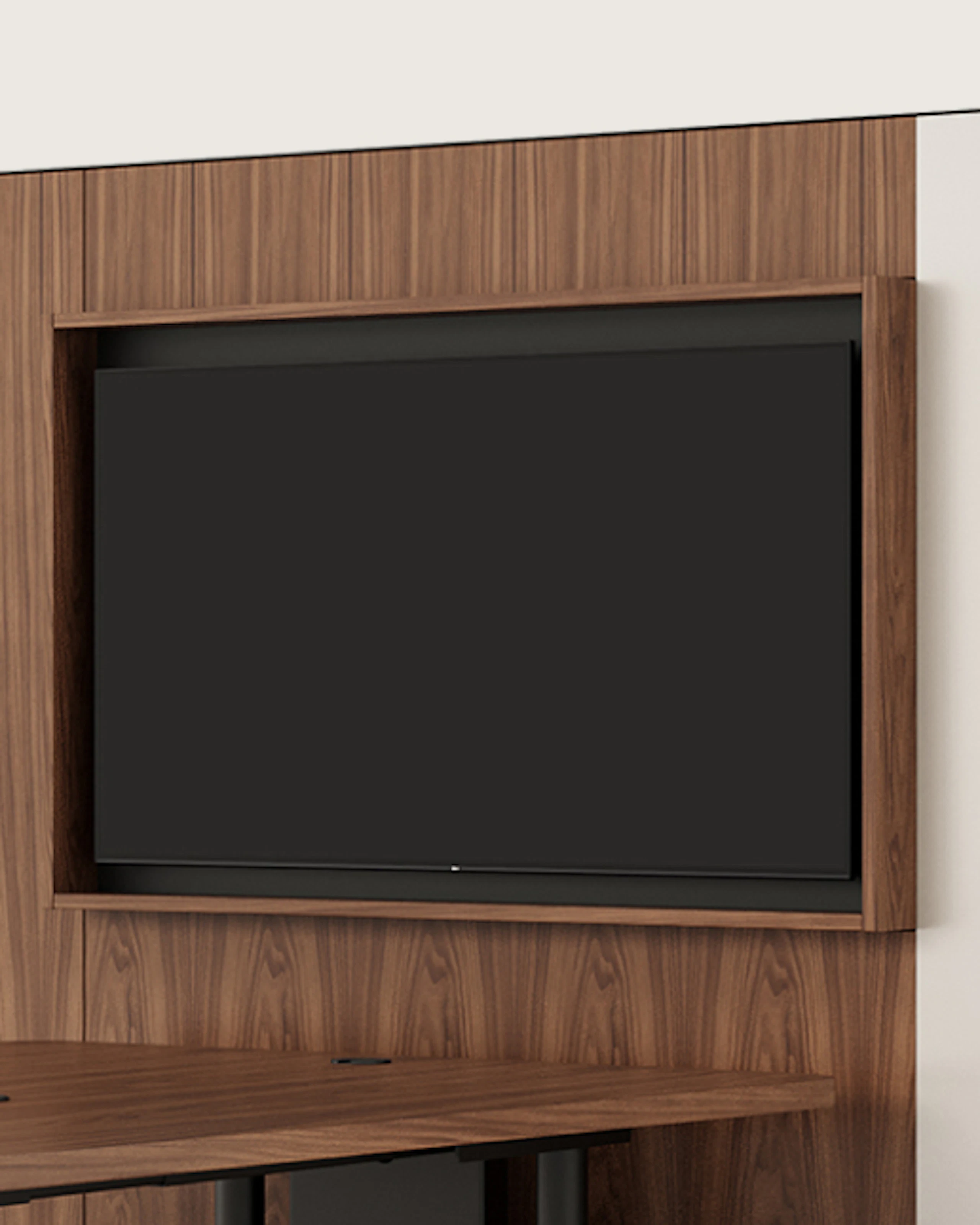 Geiger One Meeting and Huddle Room Whitesweep Rendering in Natural Walnut.