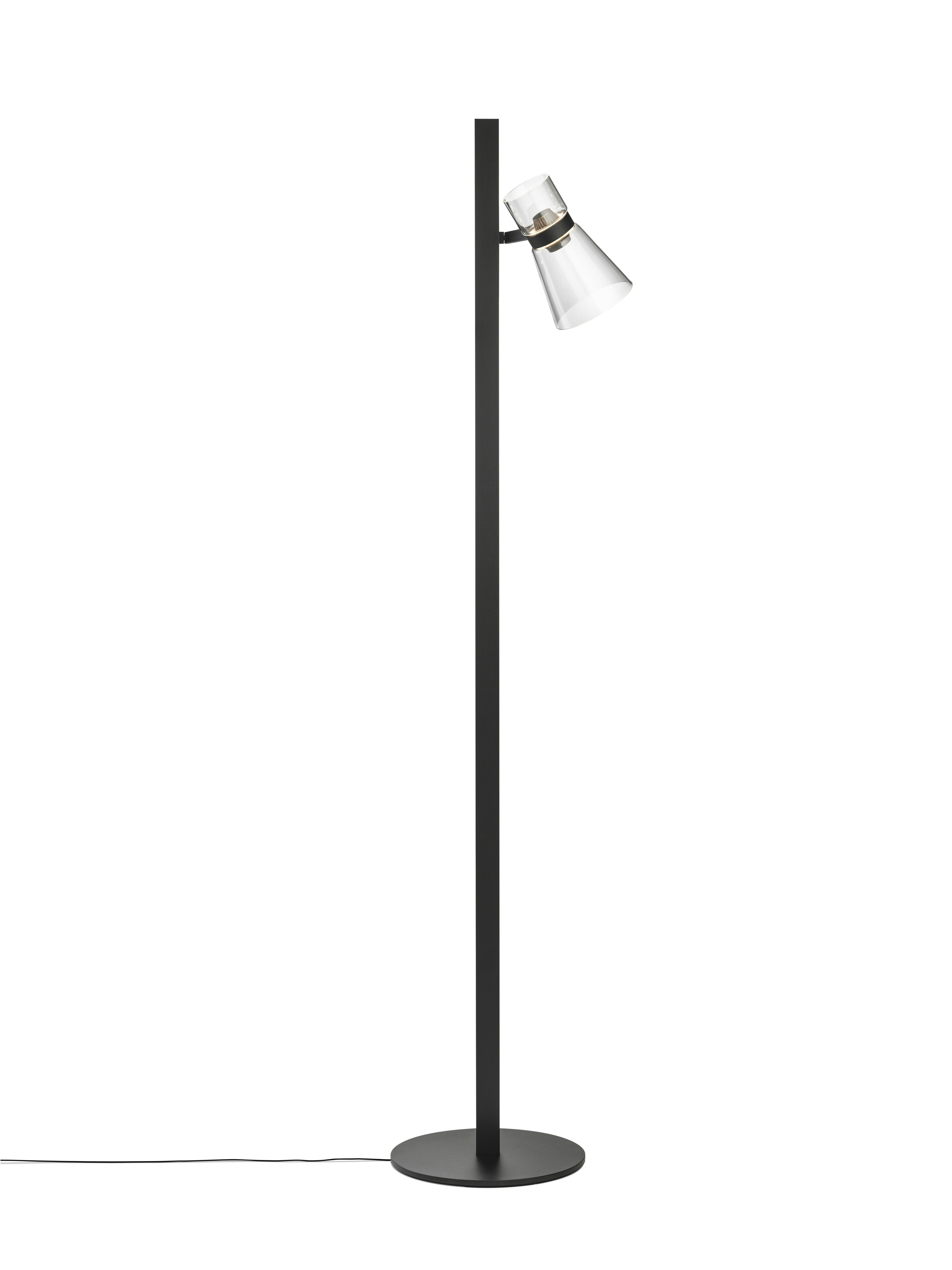 A Nocturne Floor Lamp in F1 Cone, Black viewed from behind.