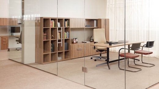 laminate fronts wood grain laminate bookcase cubby credenza overhead storage locker tackboard table desk