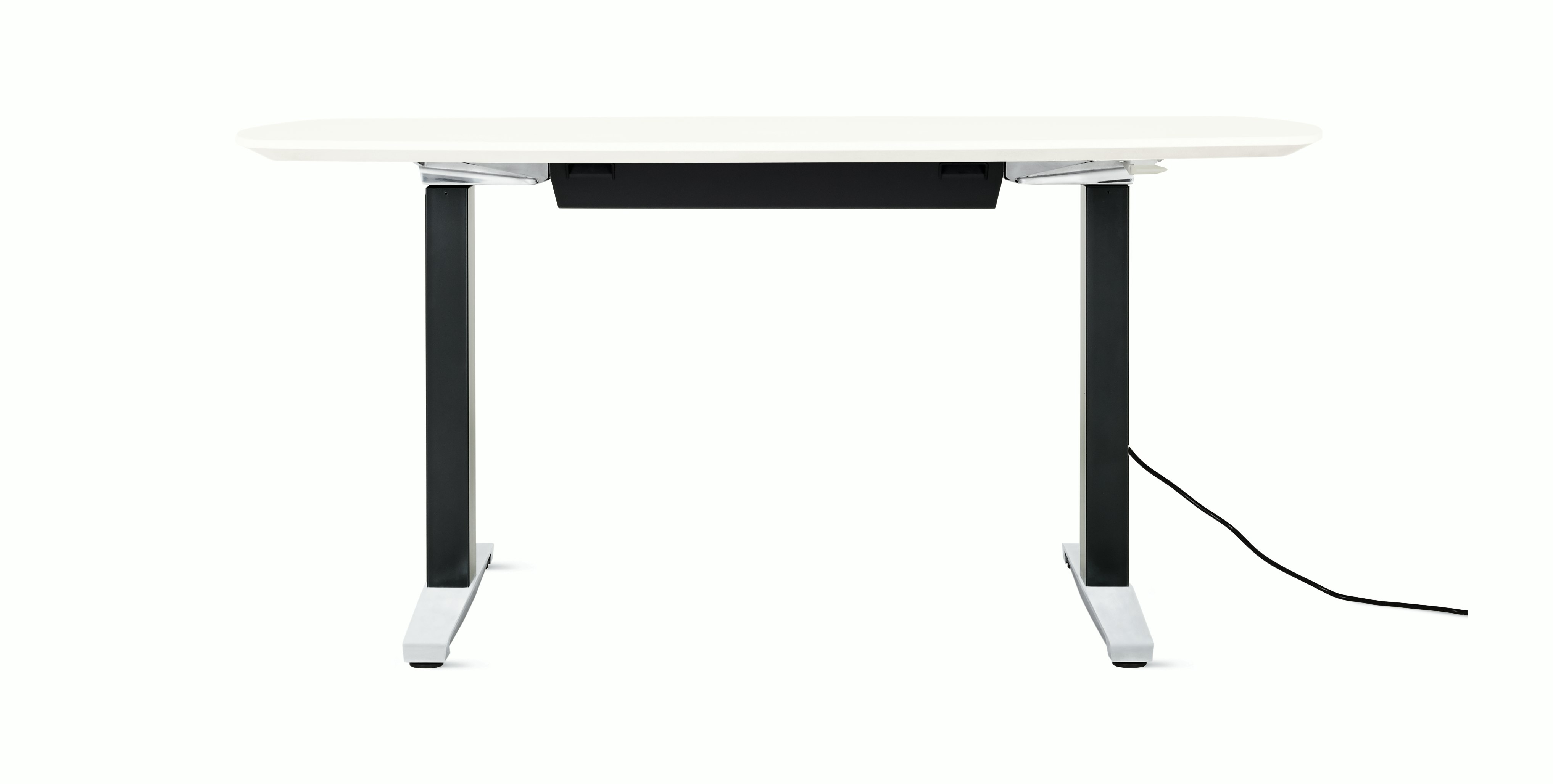 Renew Executive S2S Desk 29 x 58, Laminate White, Graphite Satin / Polished Aluminum, Integrated Cord Management, Standard Power