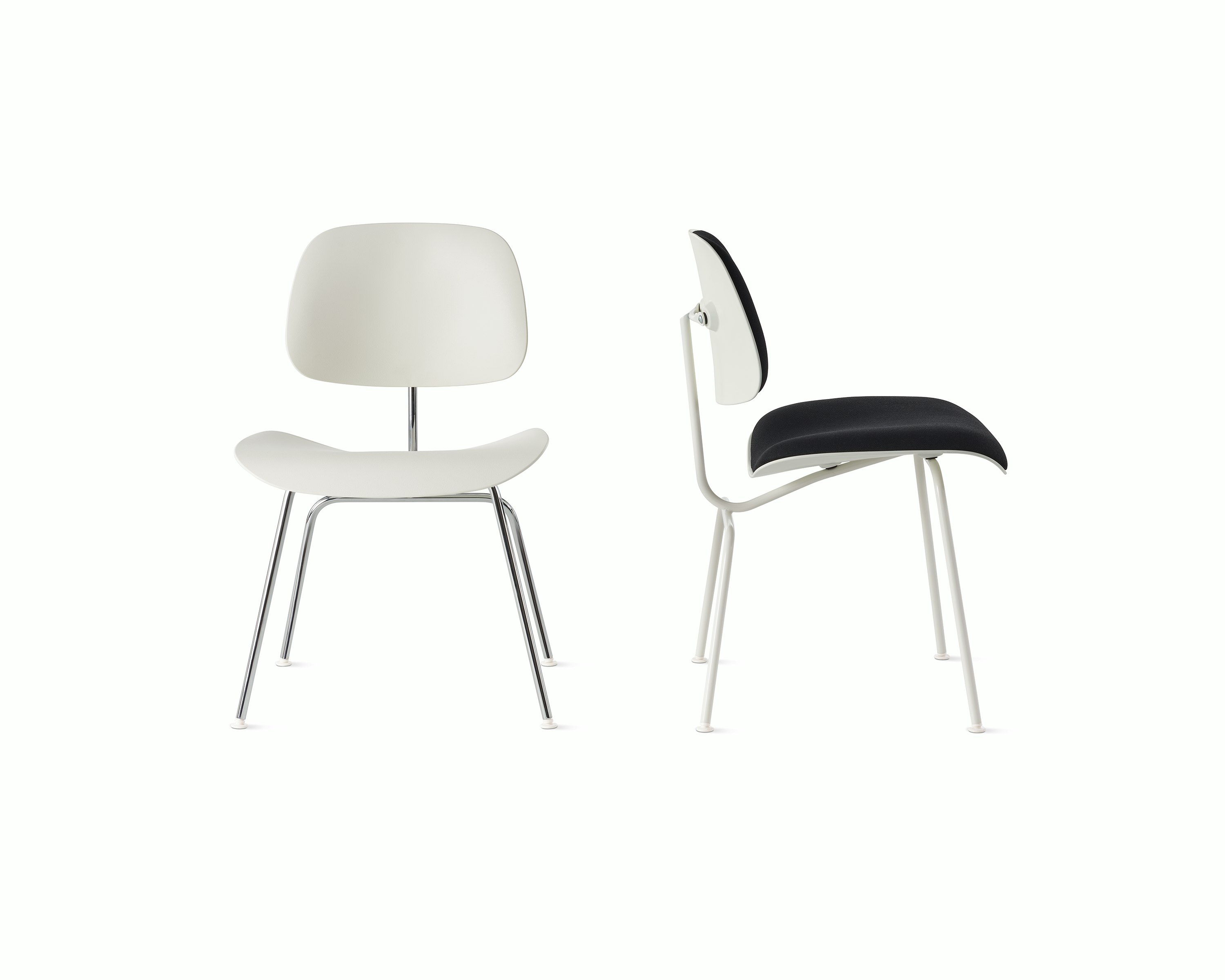 White Upholstered and Non-Upholstered, Eames Molded Plastic Dining Chair (EC-127)