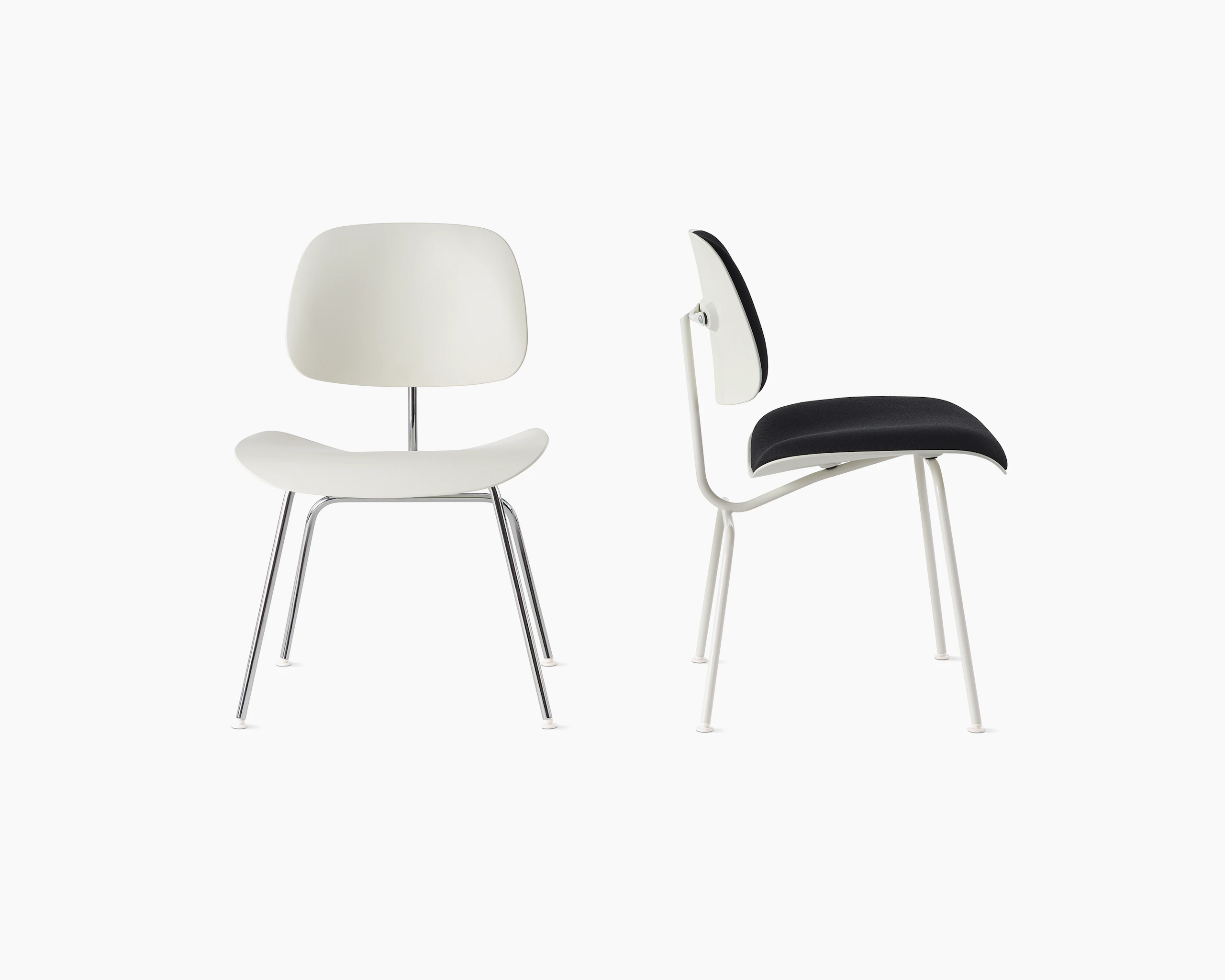 White Upholstered and Non-Upholstered, Eames Molded Plastic Dining Chair (EC-127)