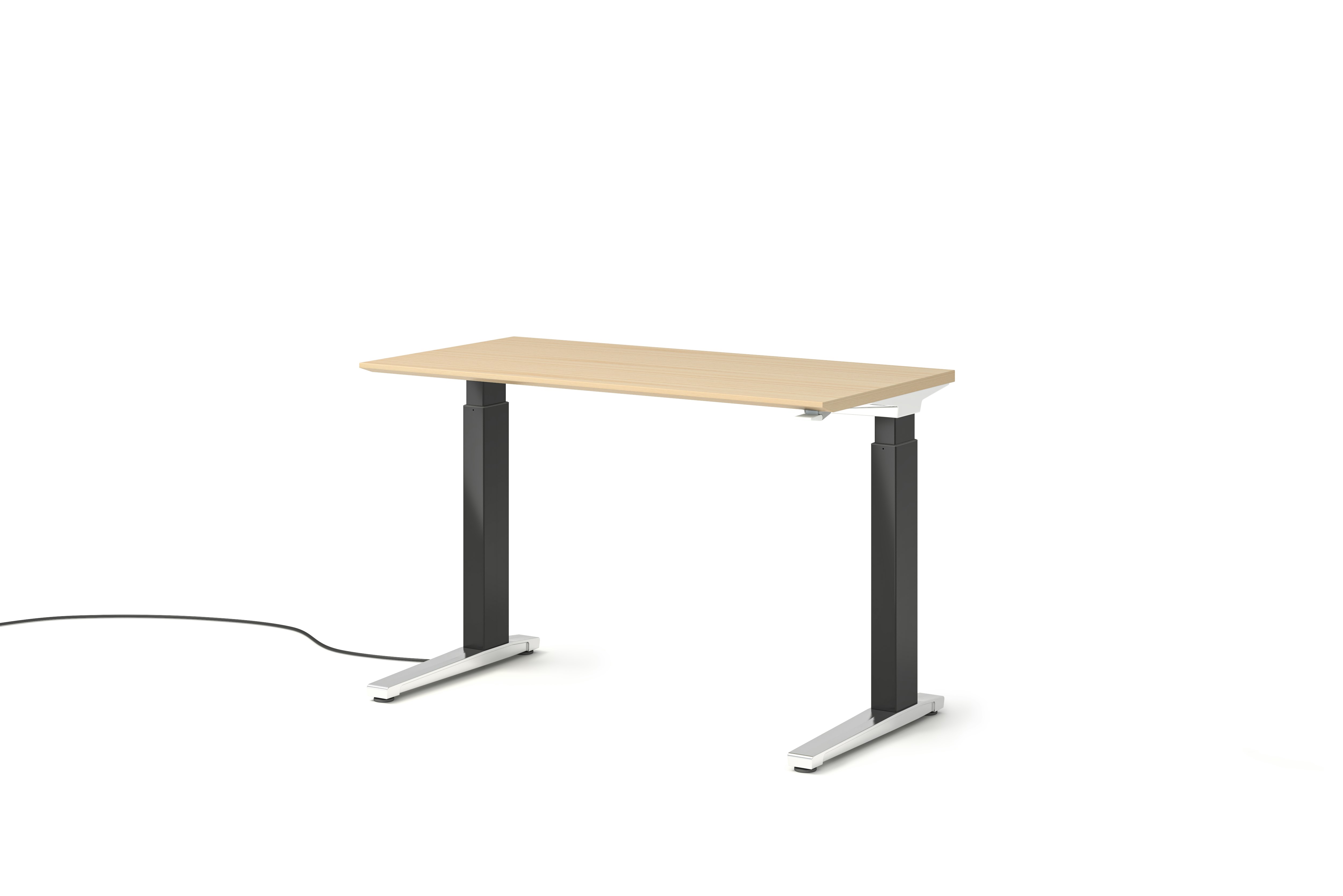 Renew Sit-To-Stand Desk - 23x46,  Veneer White Ash,  Graphite Satin,  Polished Aluminum,  Hidden Power