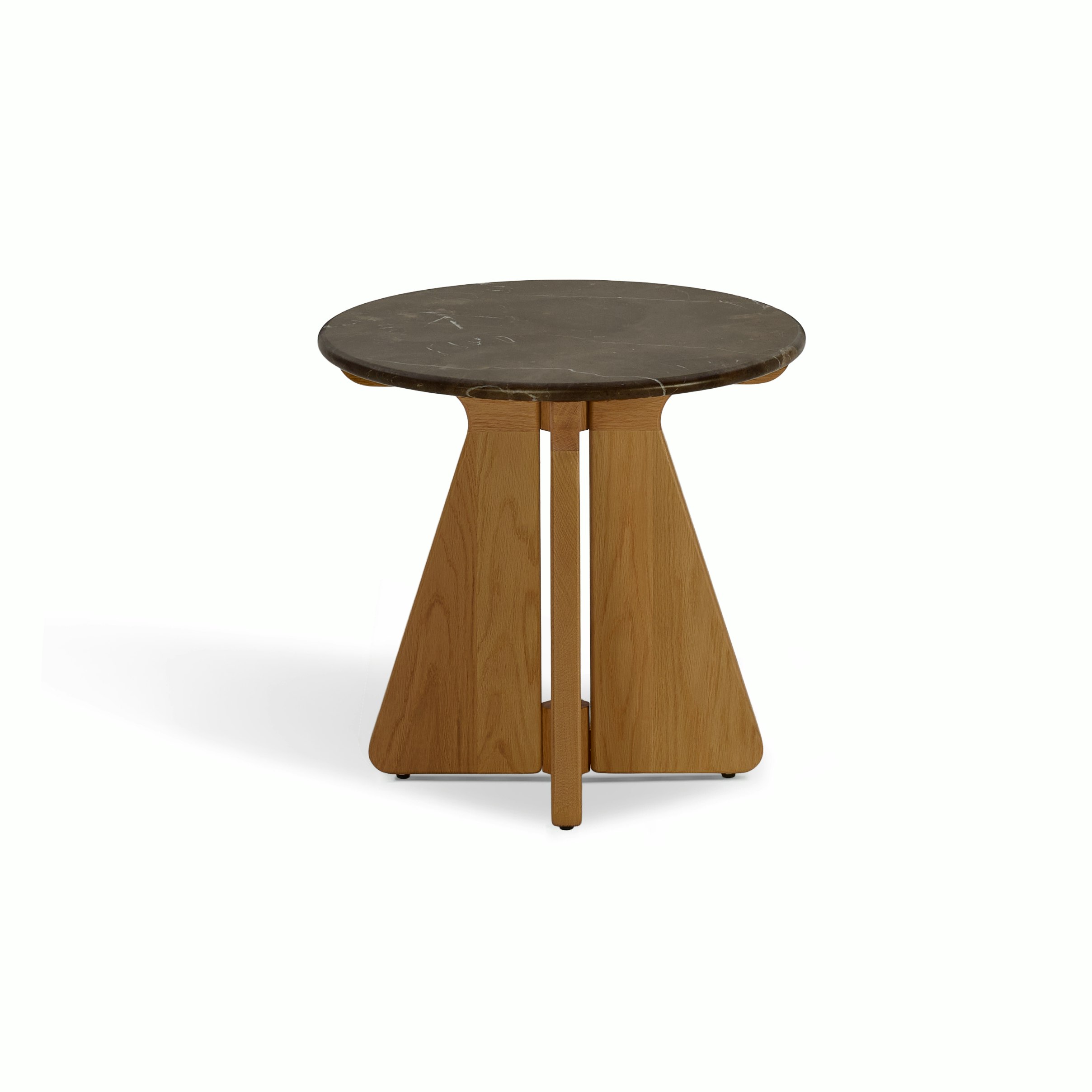 A Pinna Side Table in Espresso Oak viewed from above.
