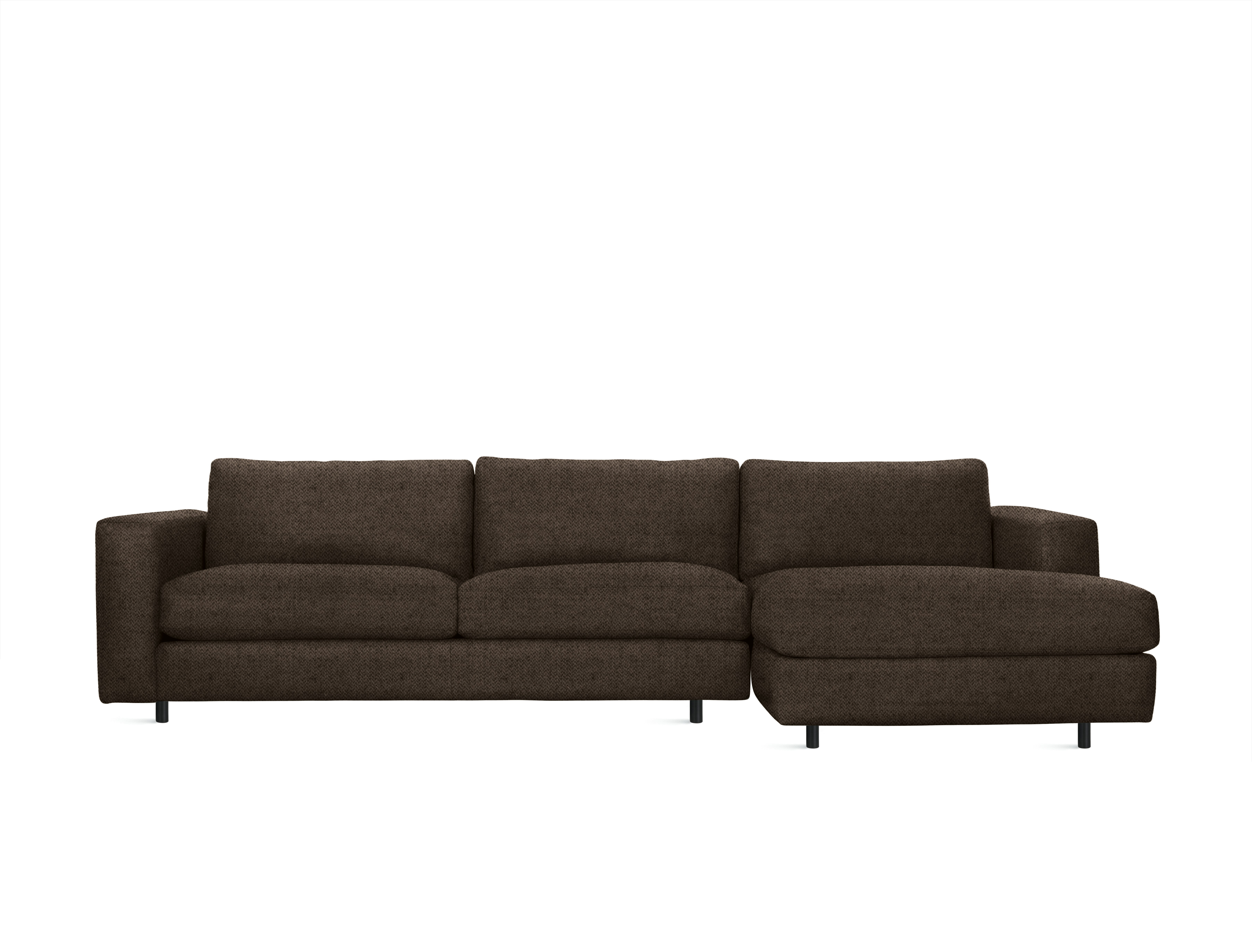 A Reid Sectional in Pecora, Chocolate with Black finish viewed from the front.
