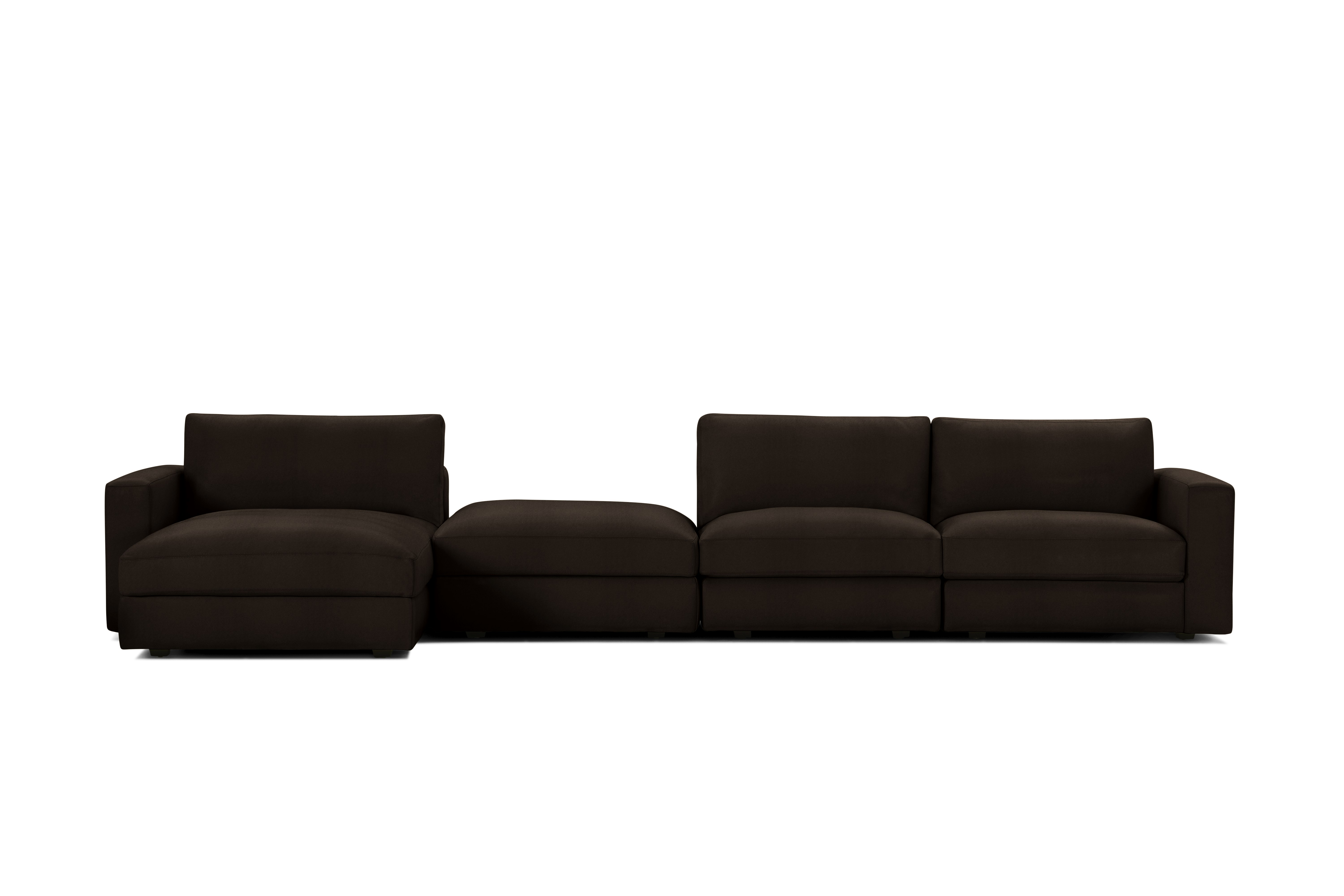 A Reid Sectional in Crypton Sintra Velvet, Mink viewed from the front.