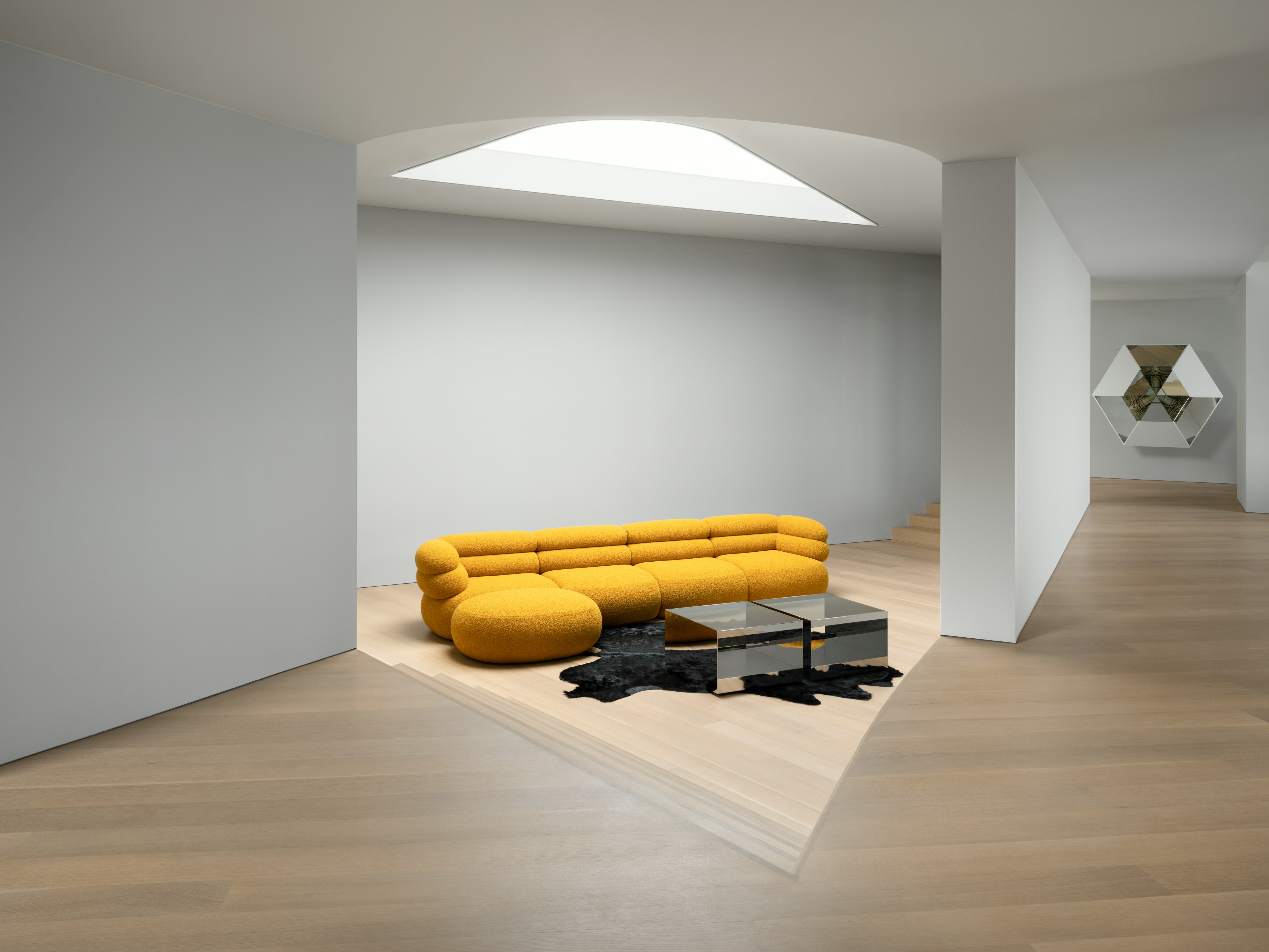 Biboni Sectional in Solid Sublime Ginger with D'Urso Occasional Table