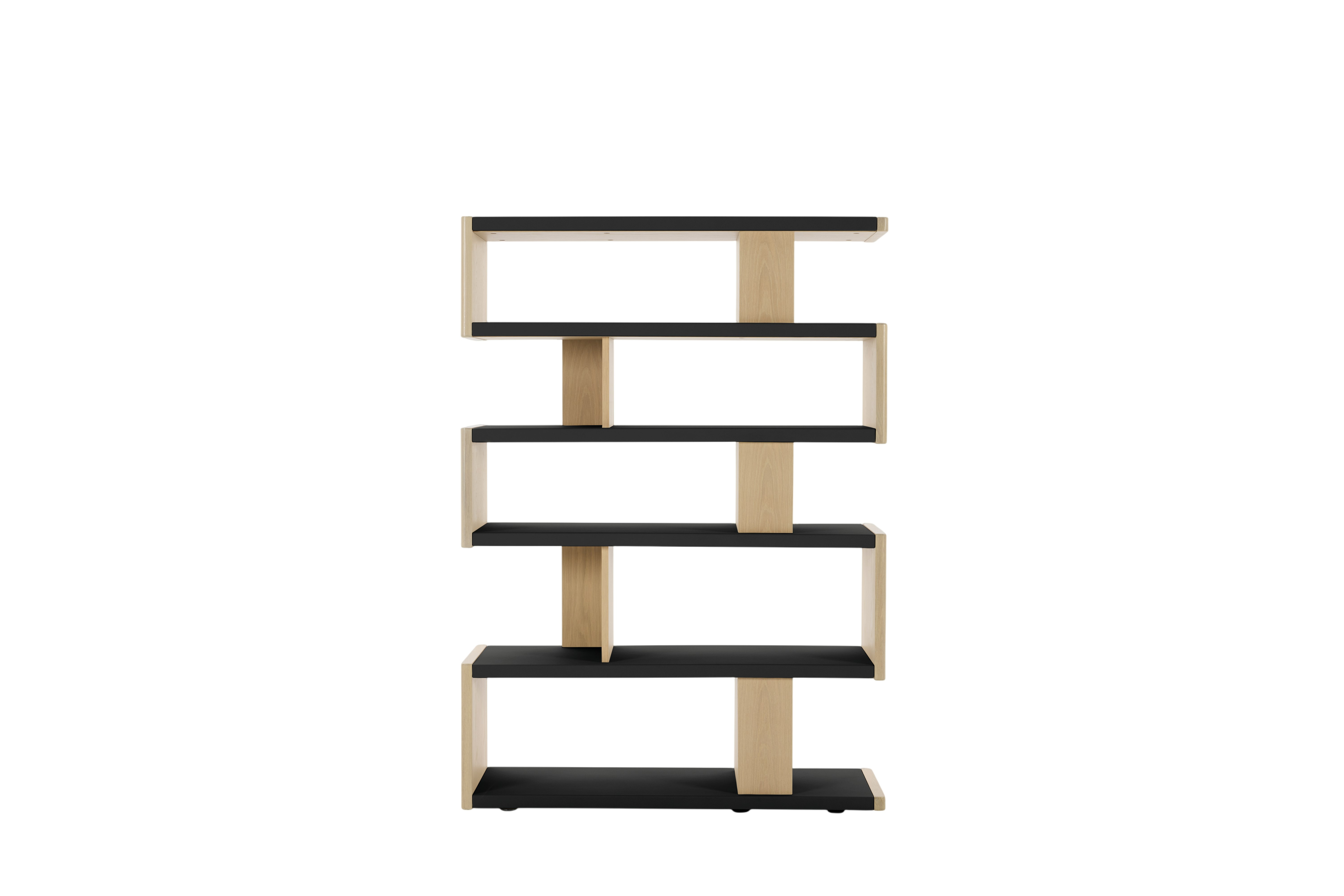 New Canaan High Bookshelf - Oak, Bristol Leather, Black